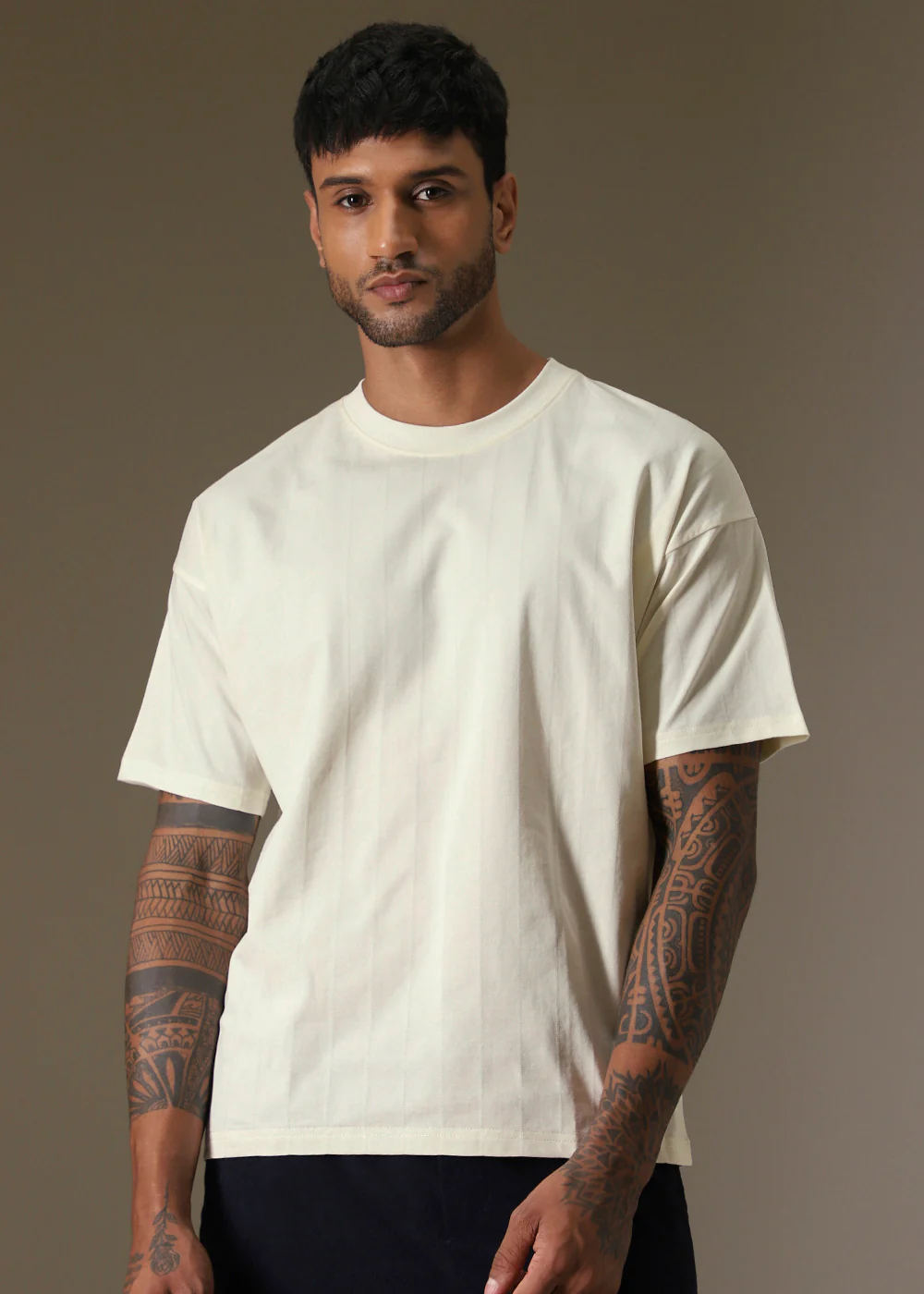 Striped Off White Oversized T-shirt - Image 7