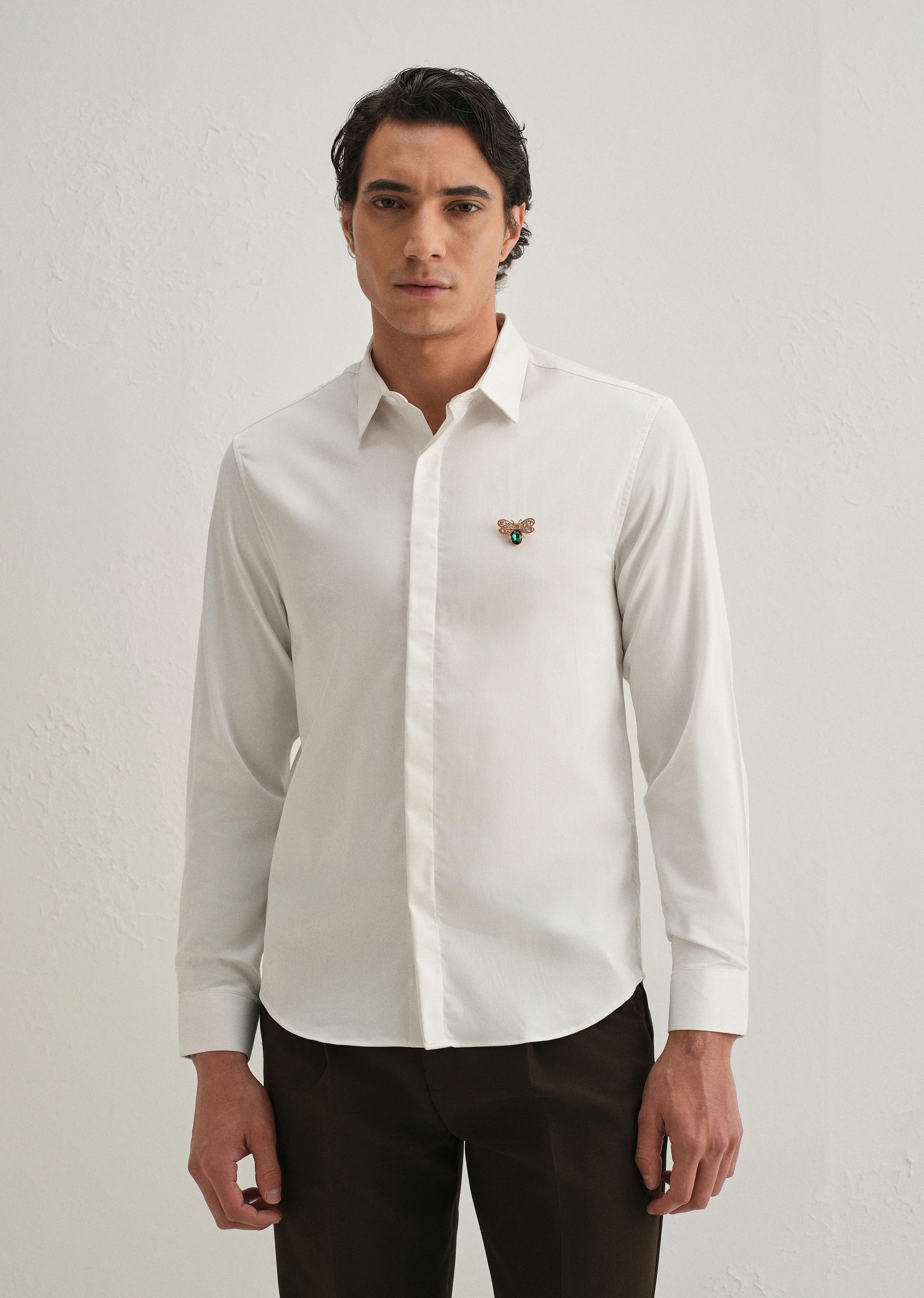Stud Bee Embellished White Designer Shirt - Image 3