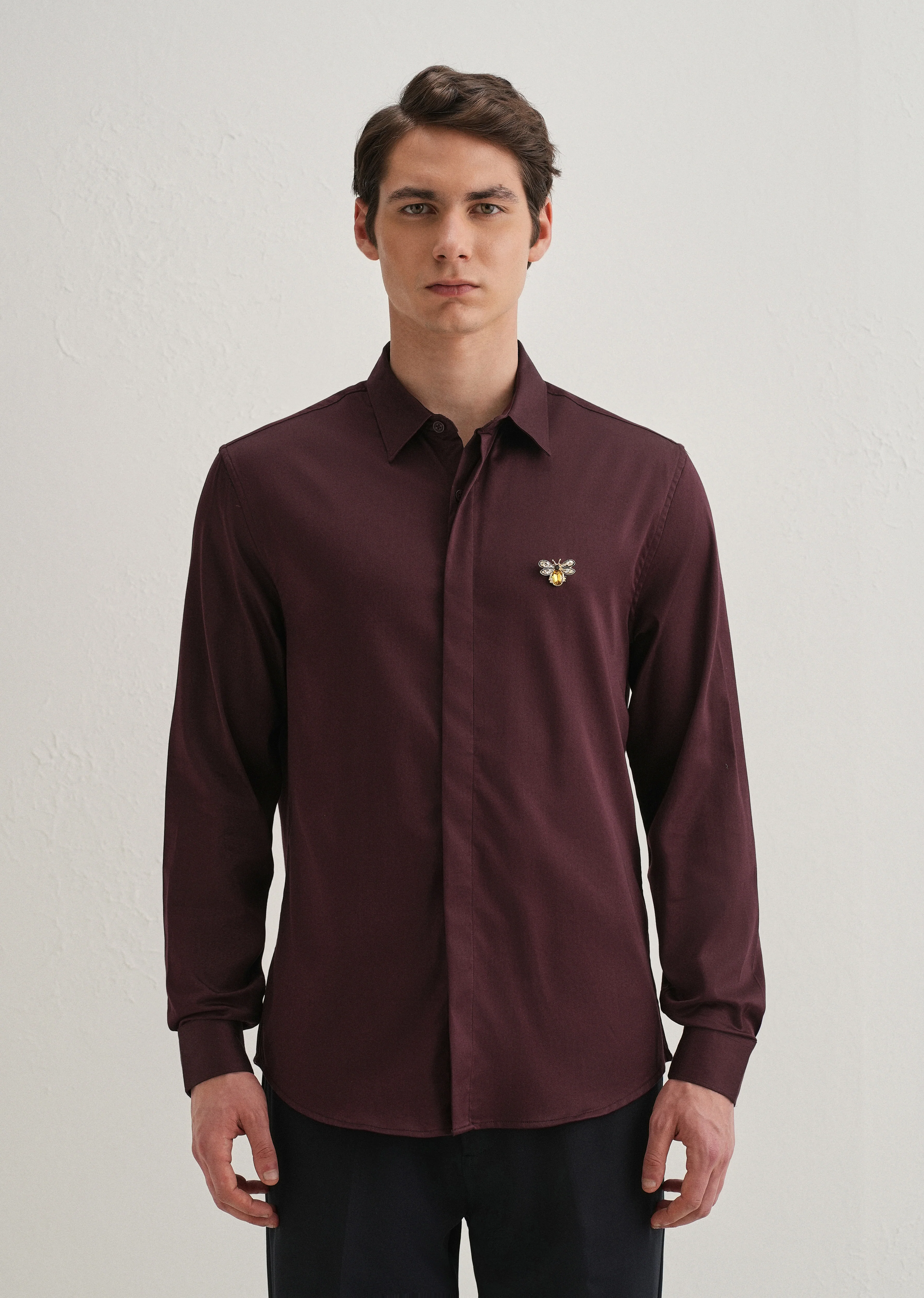 Stud Bee Embellished Wine Designer Shirt - Image 3