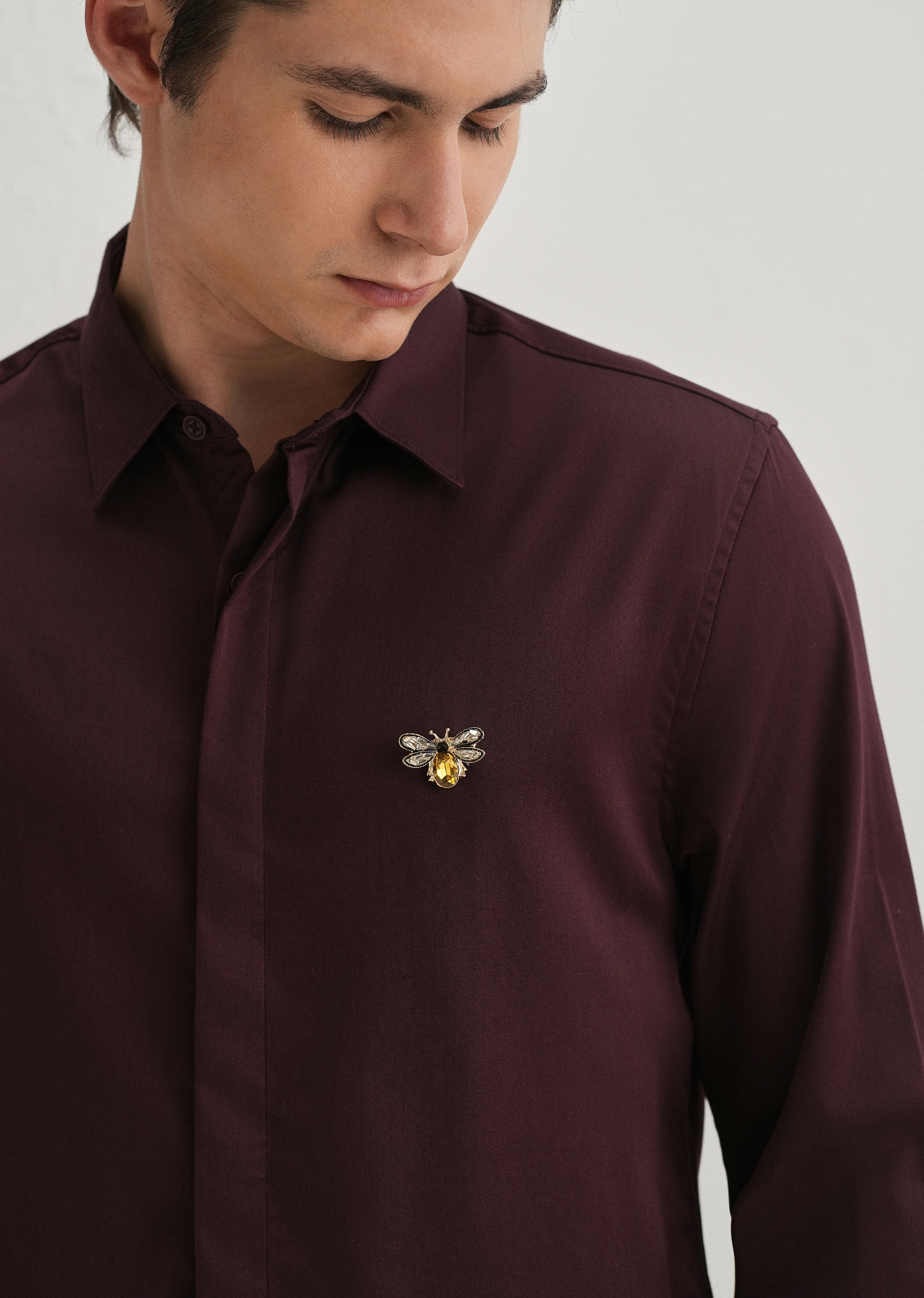 Stud Bee Embellished Wine Designer Shirt - Image 5