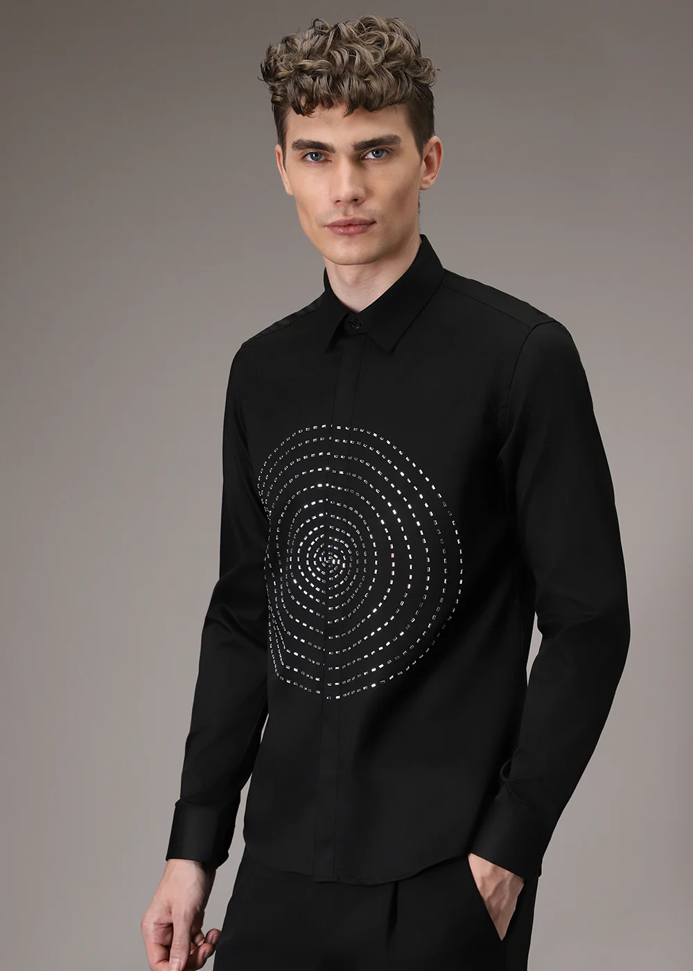 Stud Circle Eleganza Black Designer Shirt - Image 3