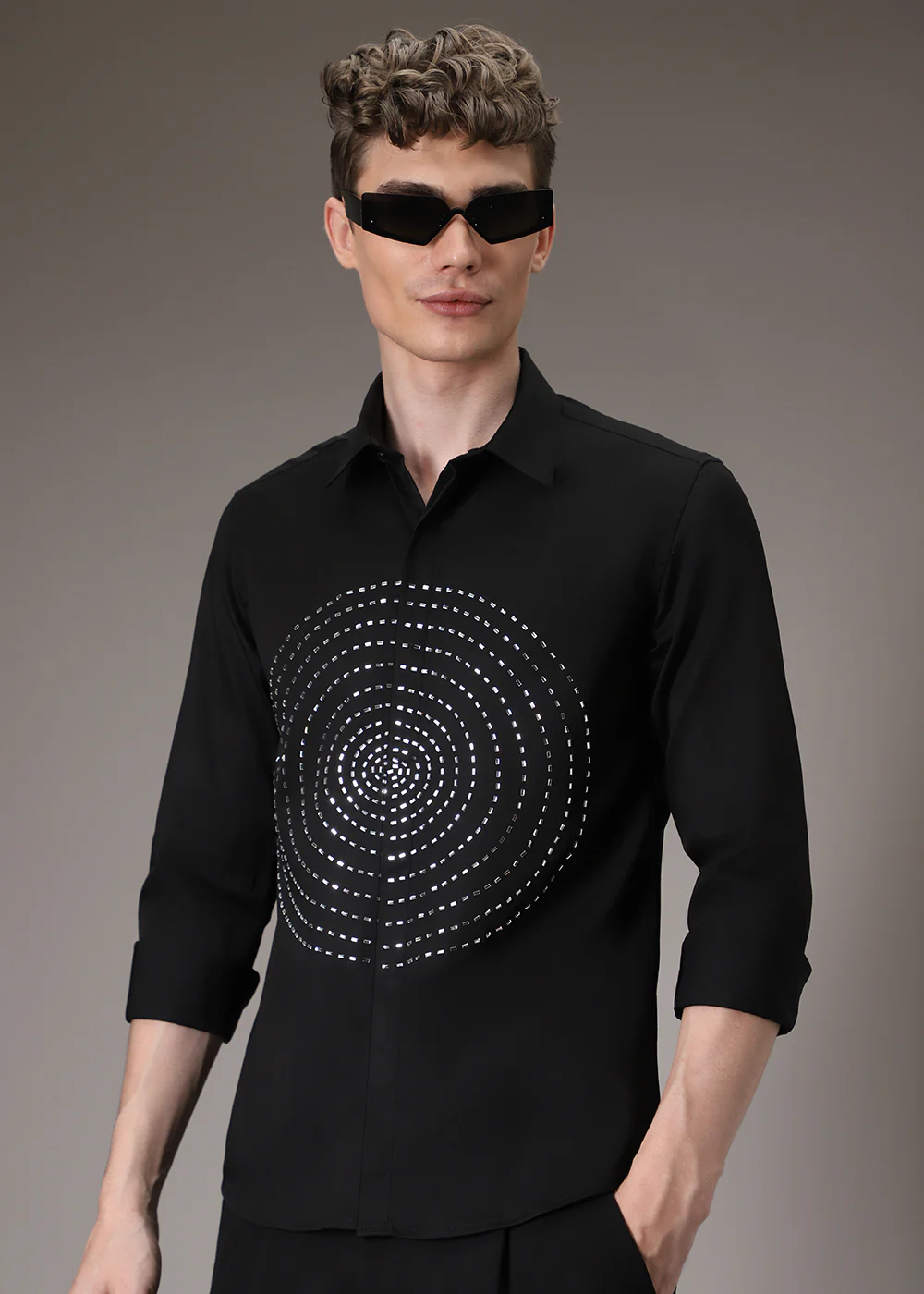 Stud Circle Eleganza Black Designer Shirt - Image 7