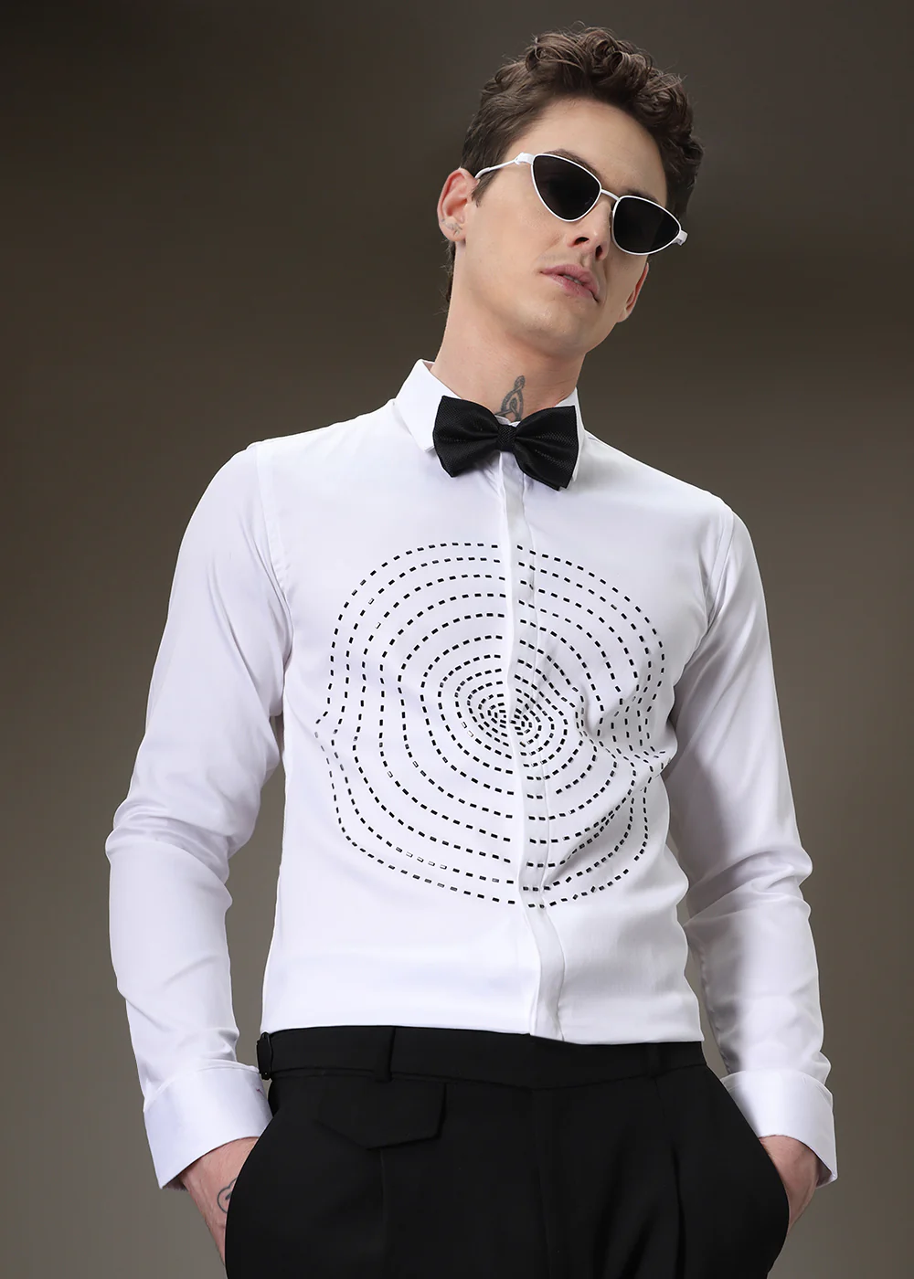 Stud Circle Eleganza White Designer Shirt - Image 7