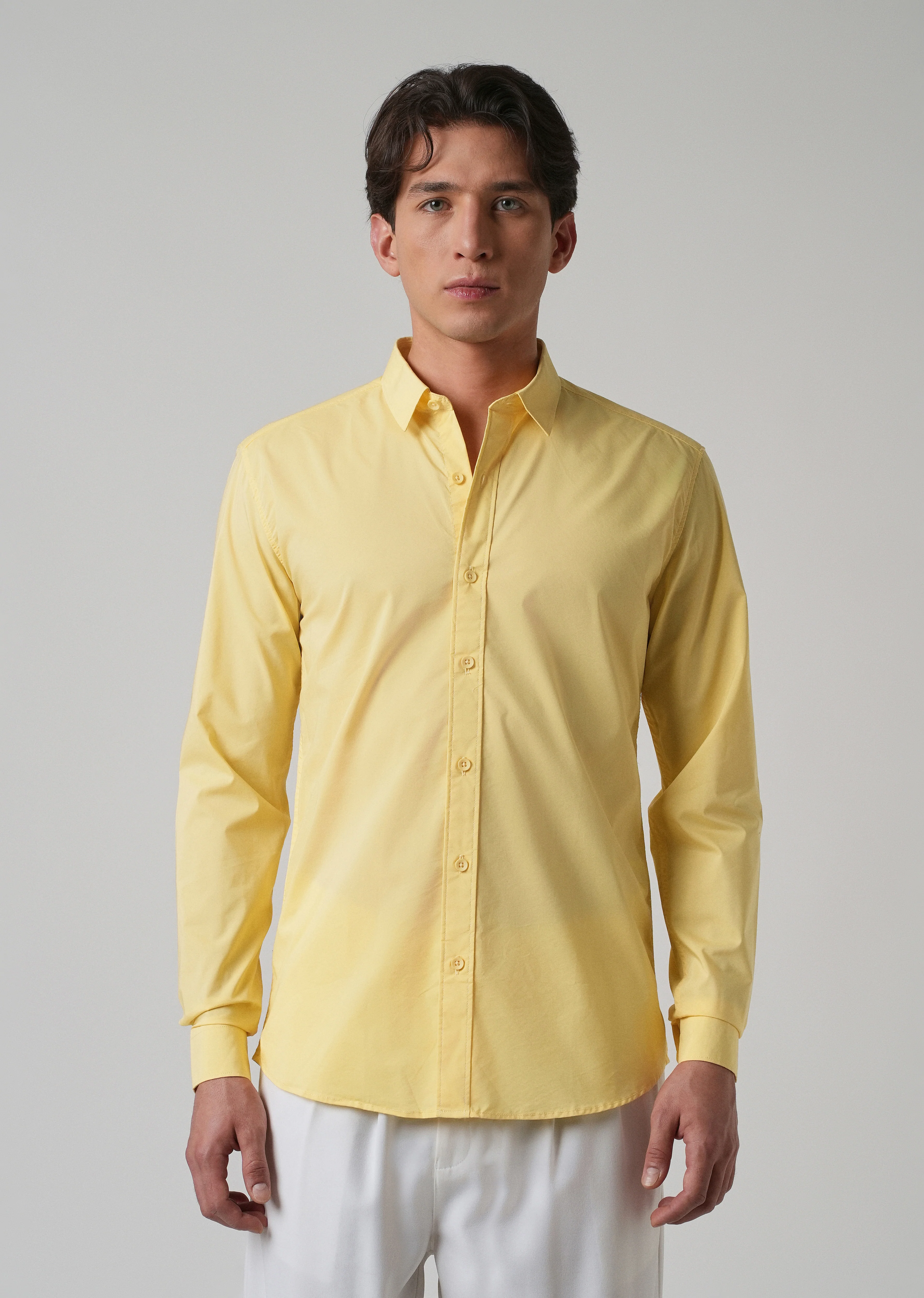 Sunlit Yellow Plain Blended Cotton Shirt - Image 3
