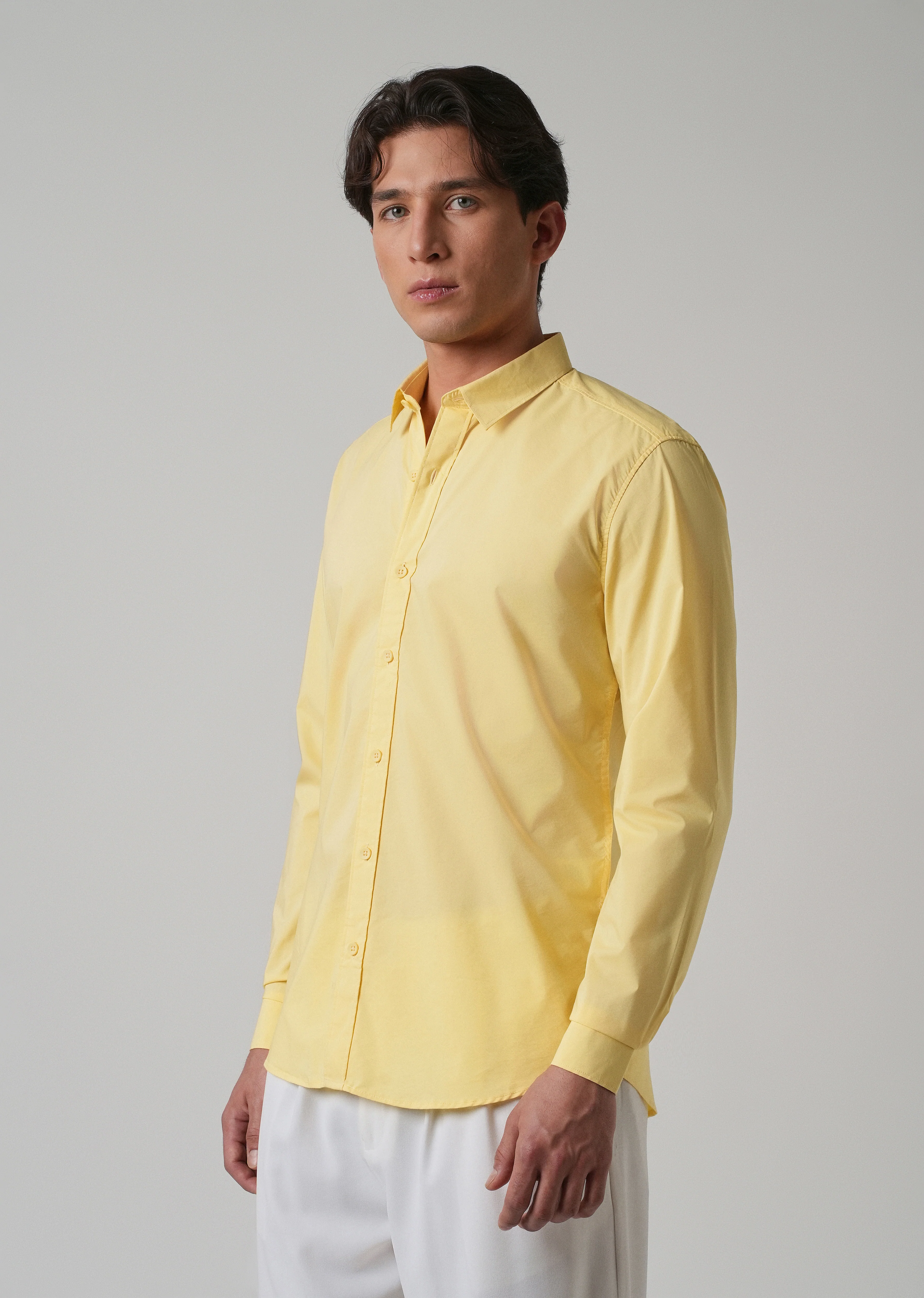 Sunlit Yellow Plain Blended Cotton Shirt - Image 4