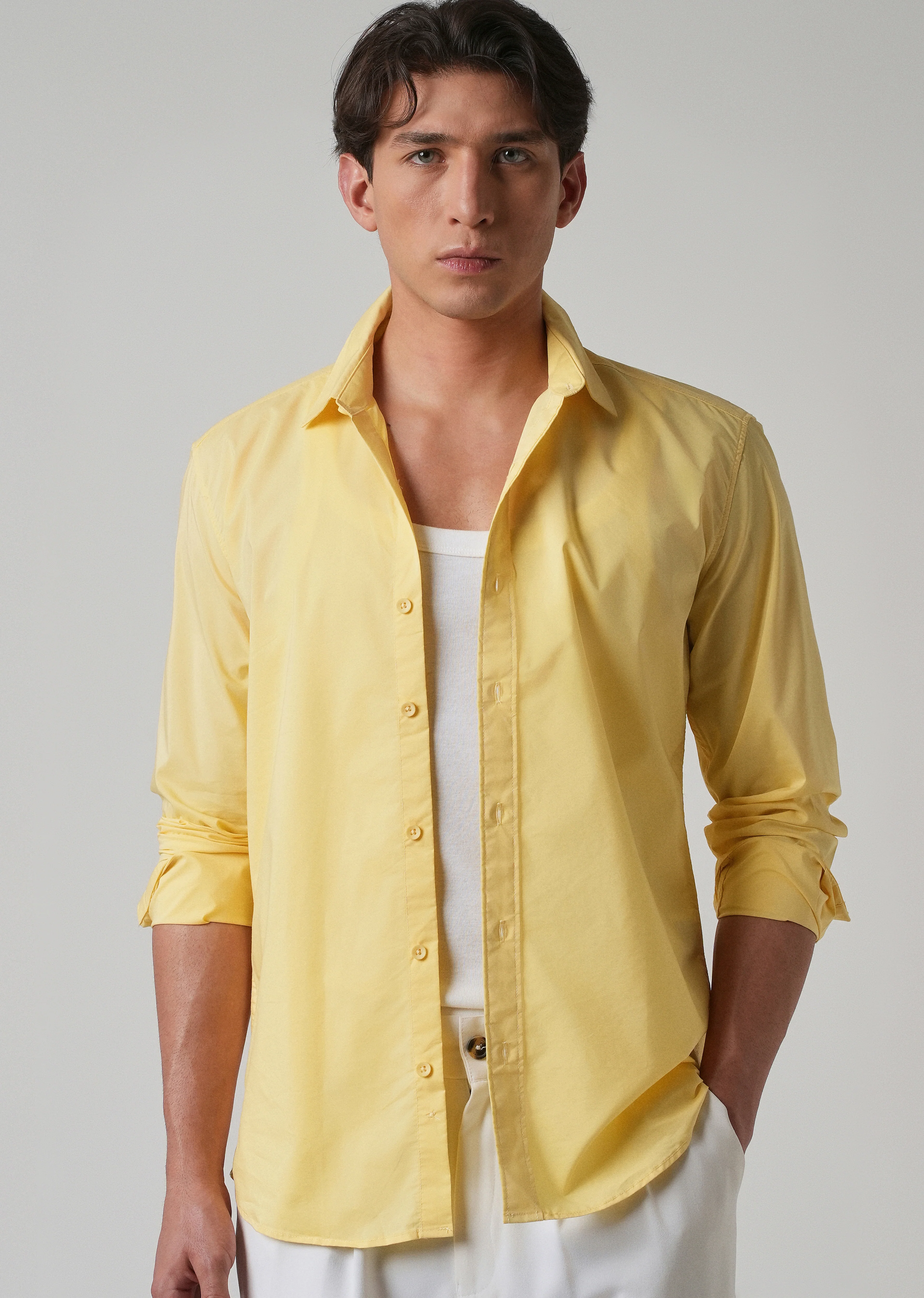 Sunlit Yellow Plain Blended Cotton Shirt - Image 7