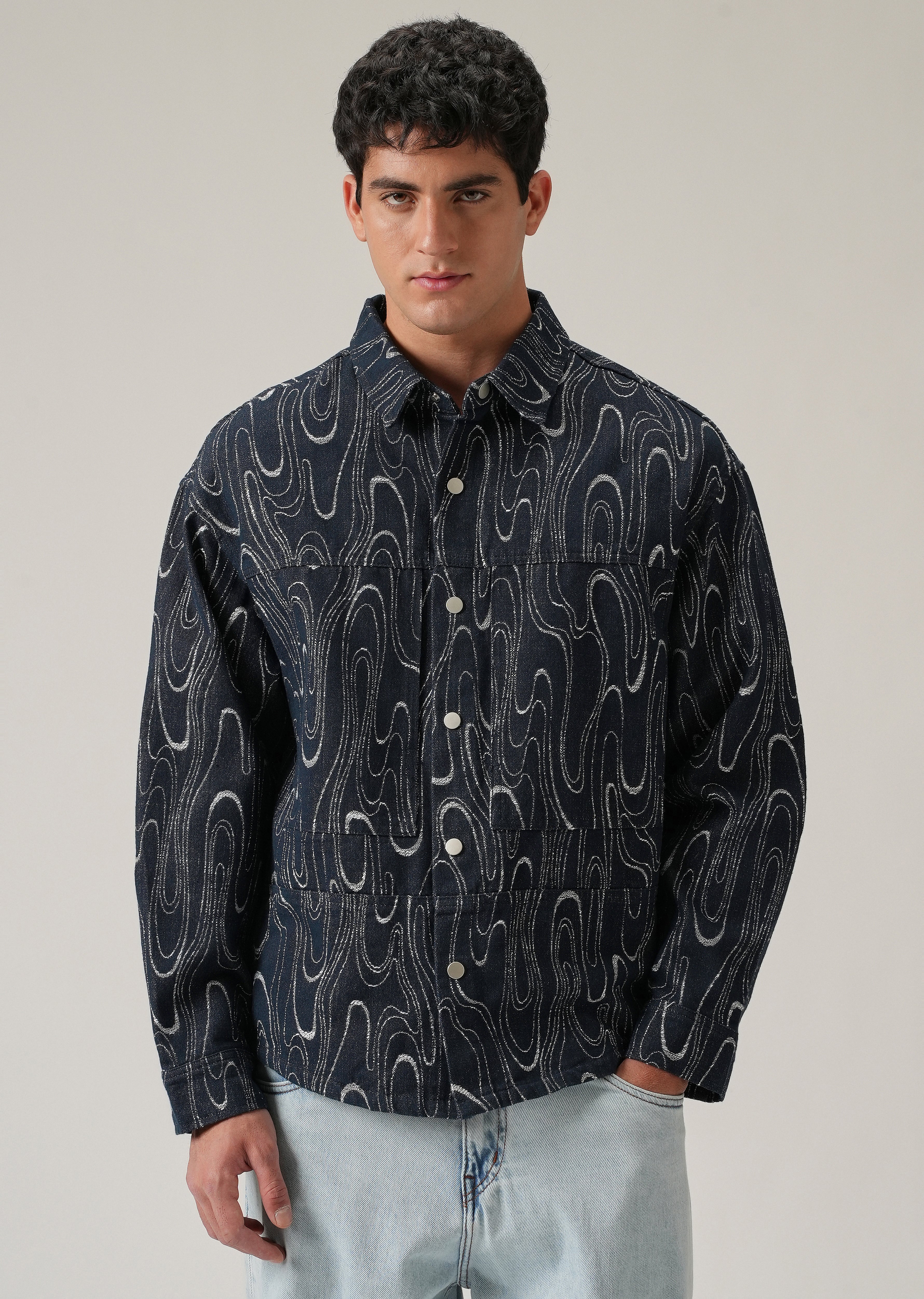 Swirl Denim Jacquard Jacket - Image 3