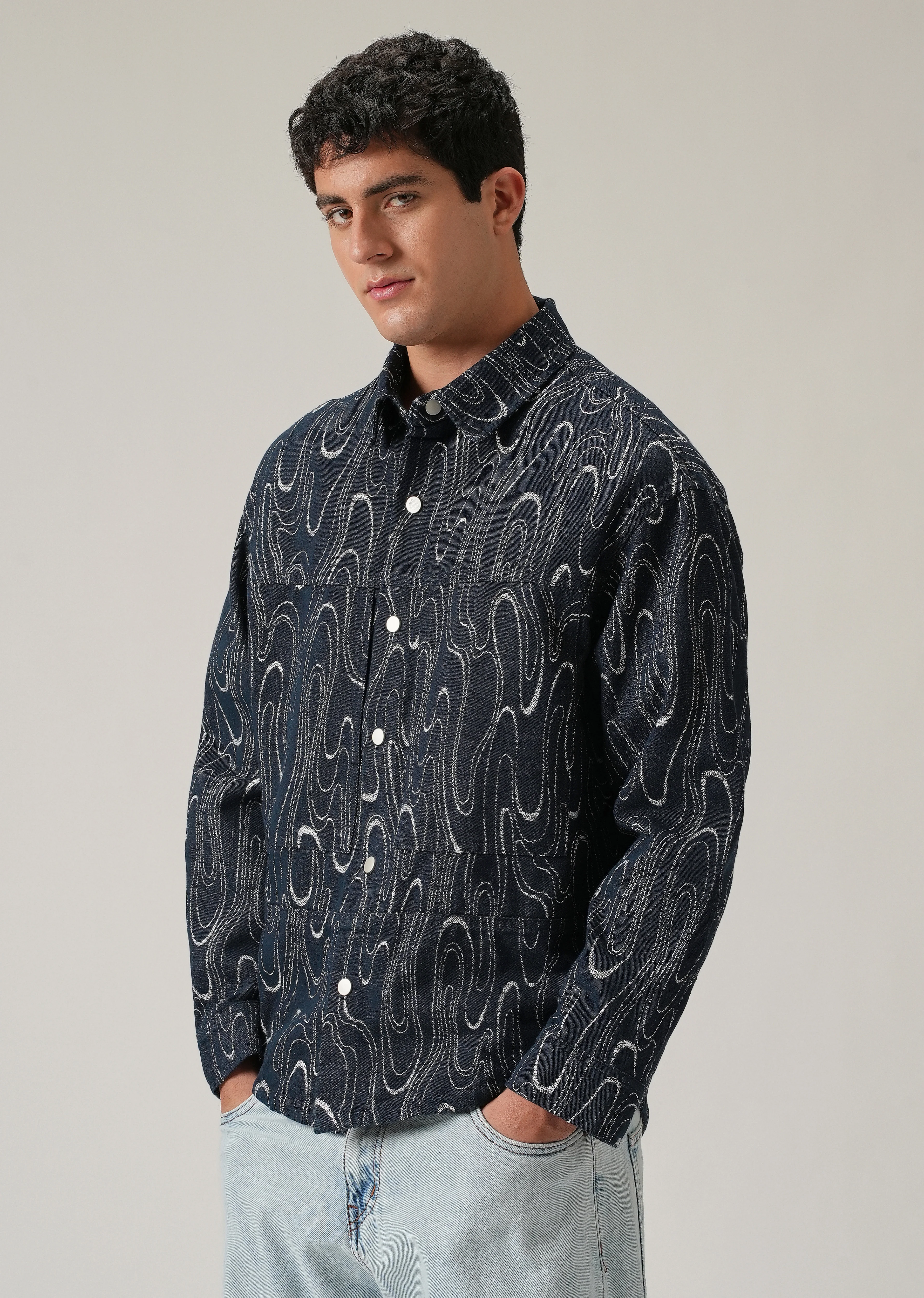 Swirl Denim Jacquard Jacket - Image 4