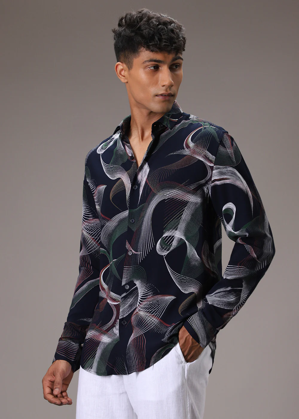Swirl Pattern Blue Feather Shirt - Image 3