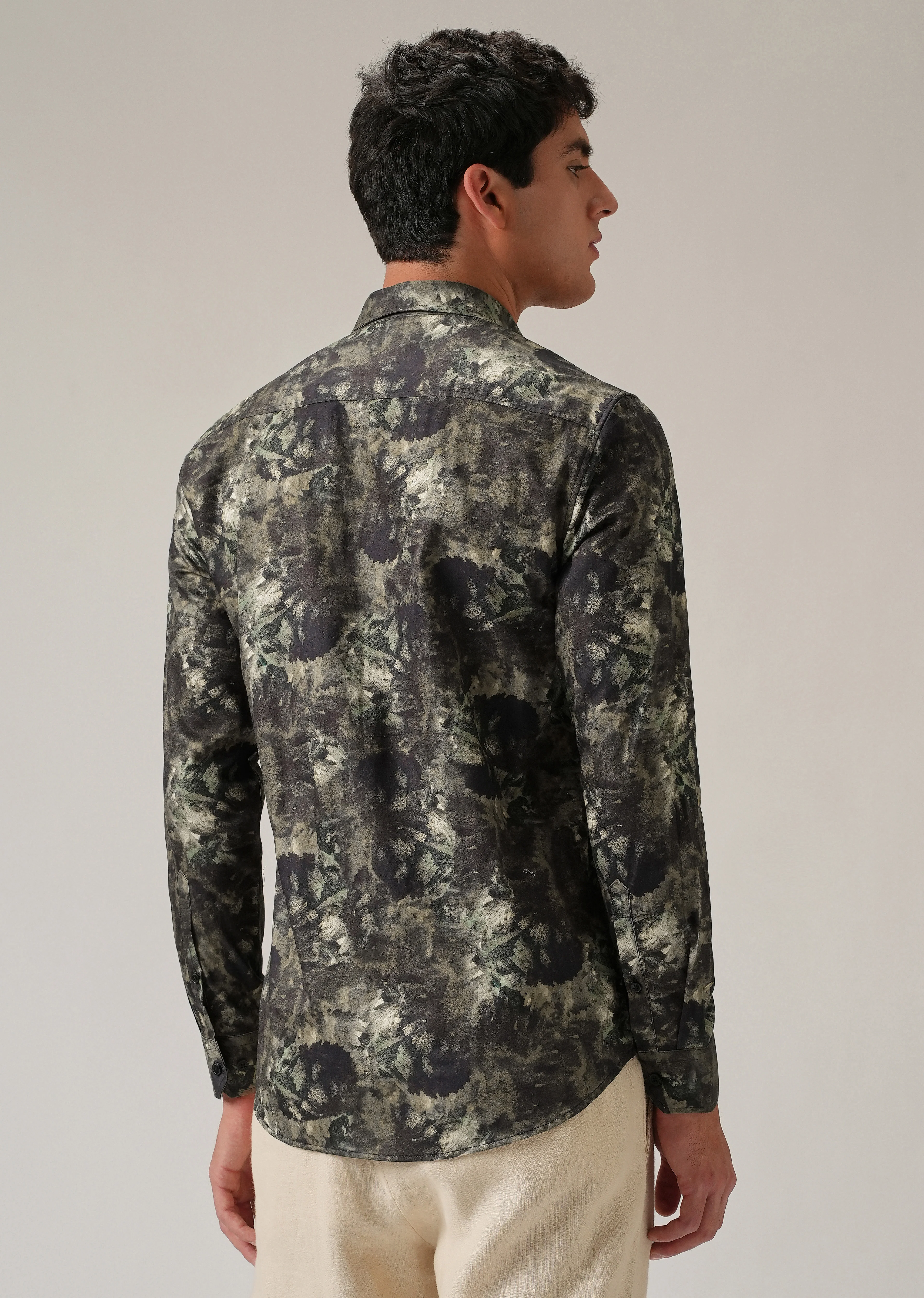 Tan Abstract Brush Print Shirt - Image 2