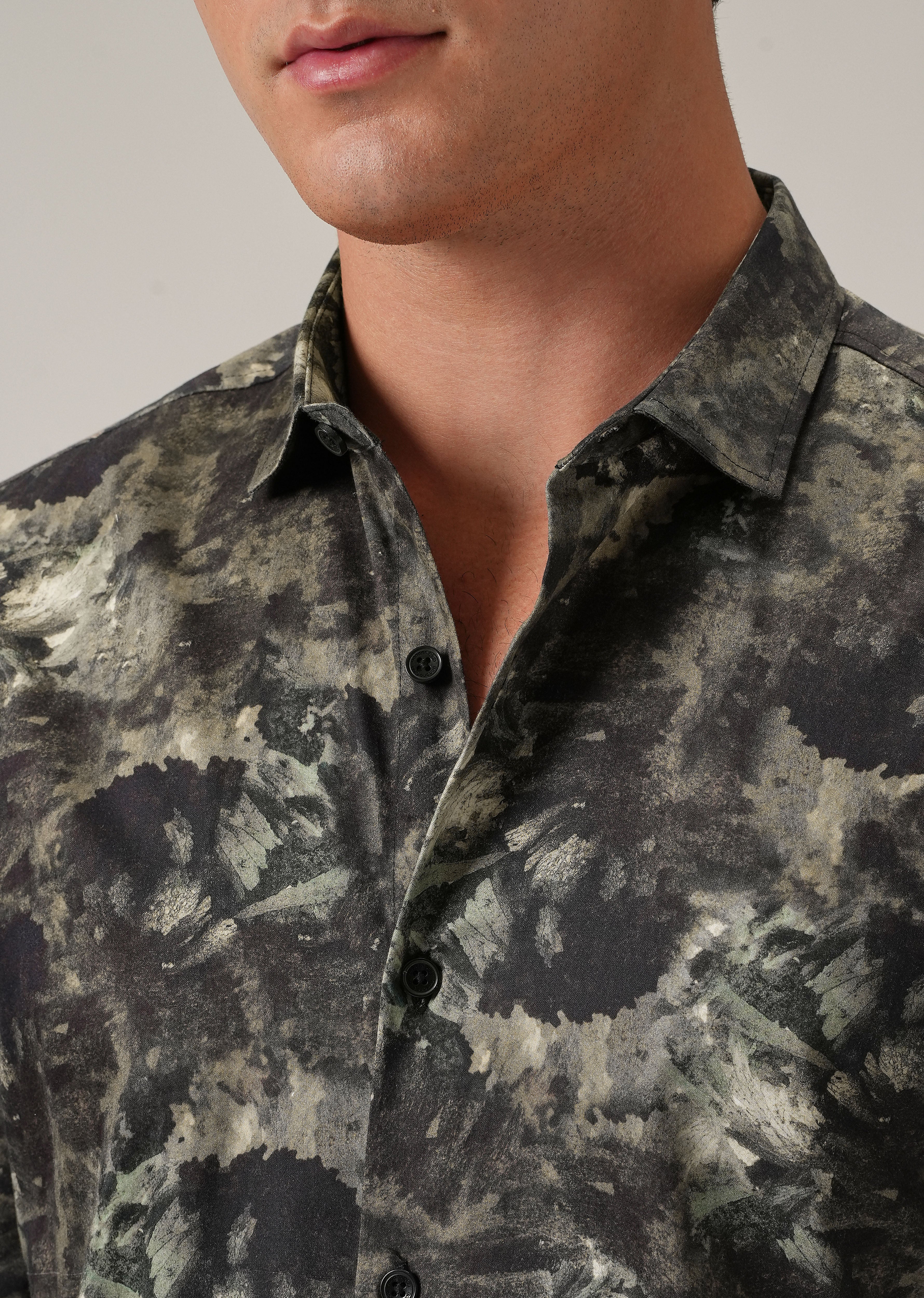 Tan Abstract Brush Print Shirt - Image 5