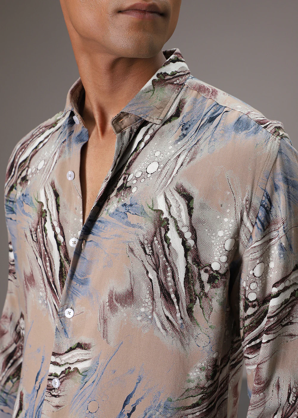 Tan Abstract Feather Shirt - Image 2