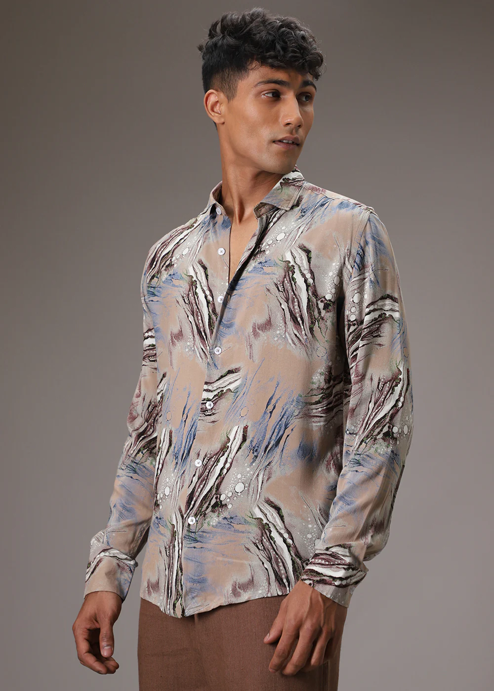 Tan Abstract Feather Shirt - Image 3