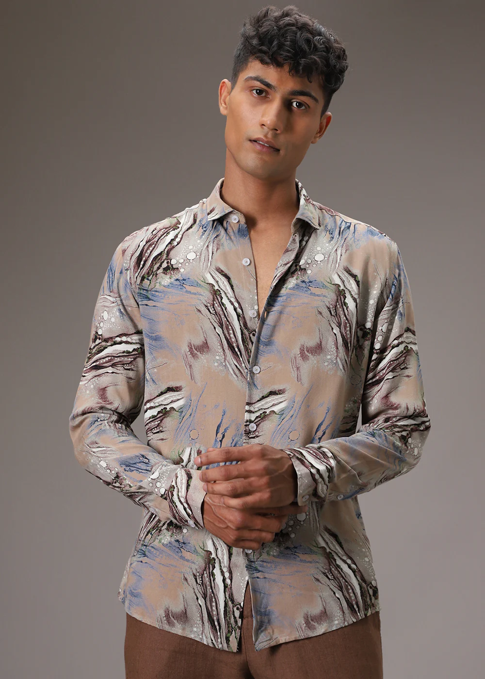 Tan Abstract Feather Shirt - Image 5