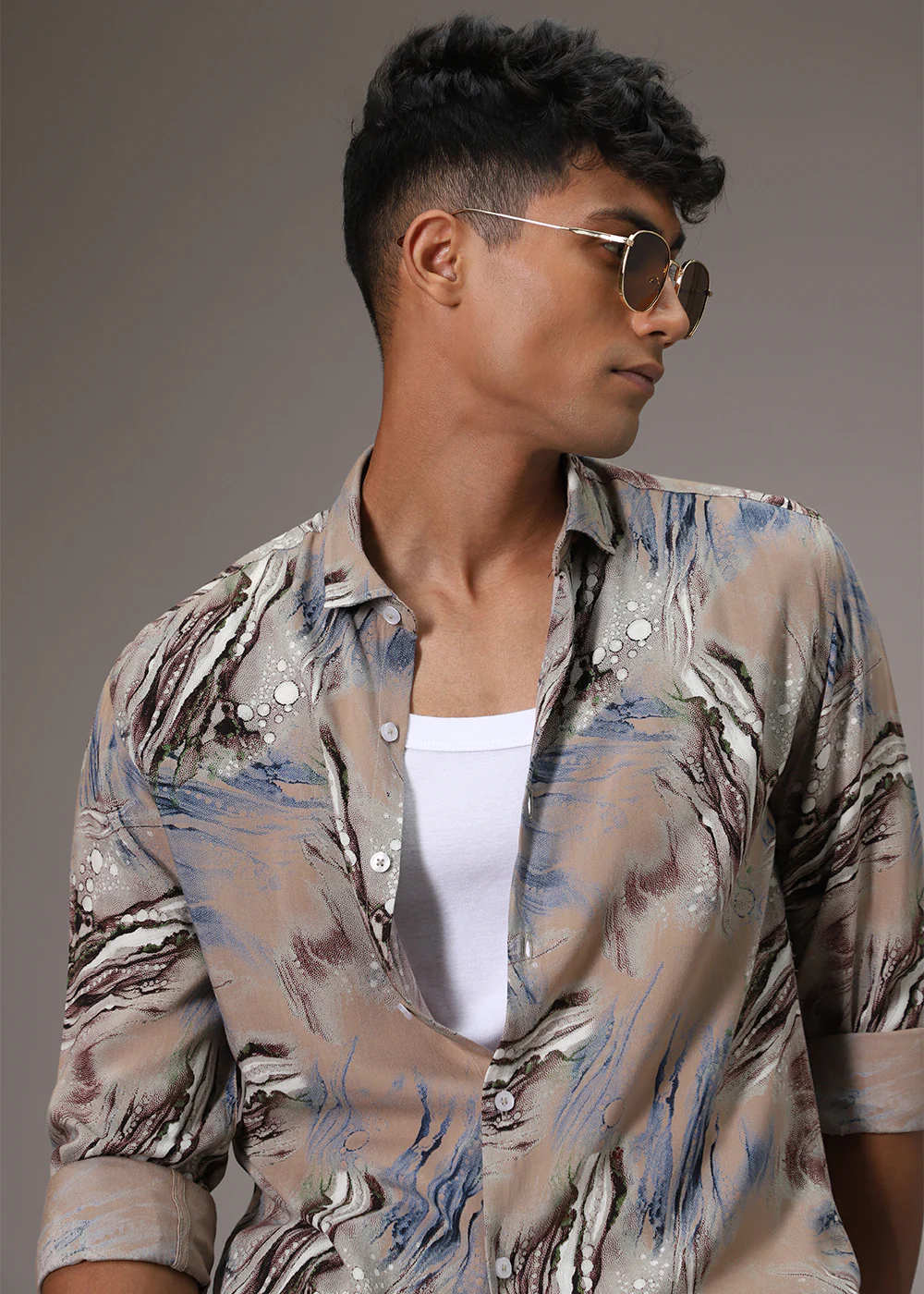 Tan Abstract Feather Shirt - Image 6