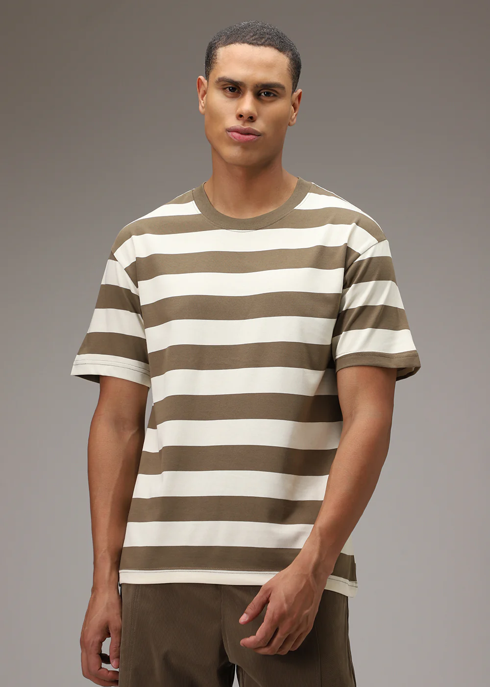 Tan And White Striped T-shirt - Image 3