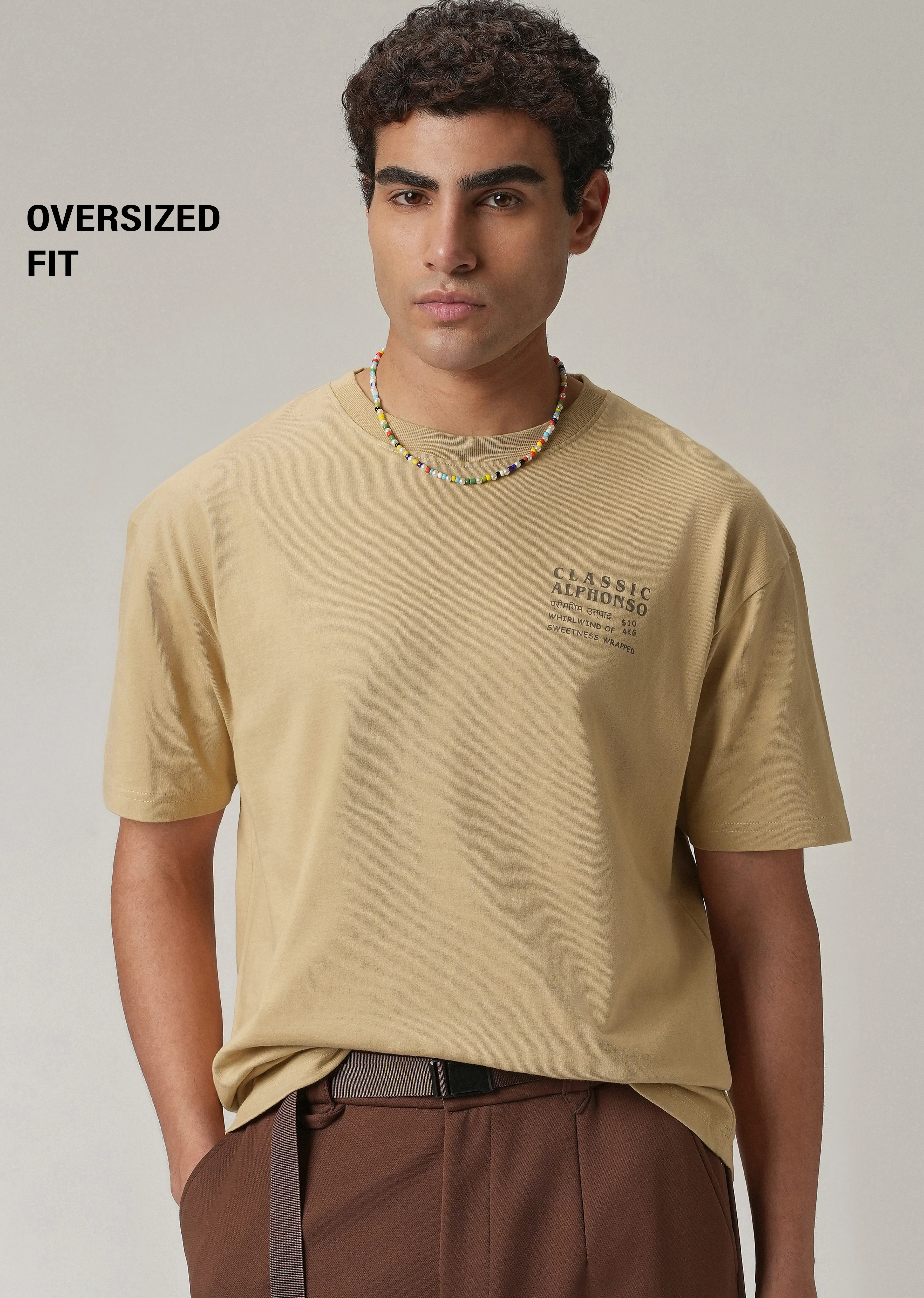 Tan Beige Back Printed Oversized T-Shirt - Image 7