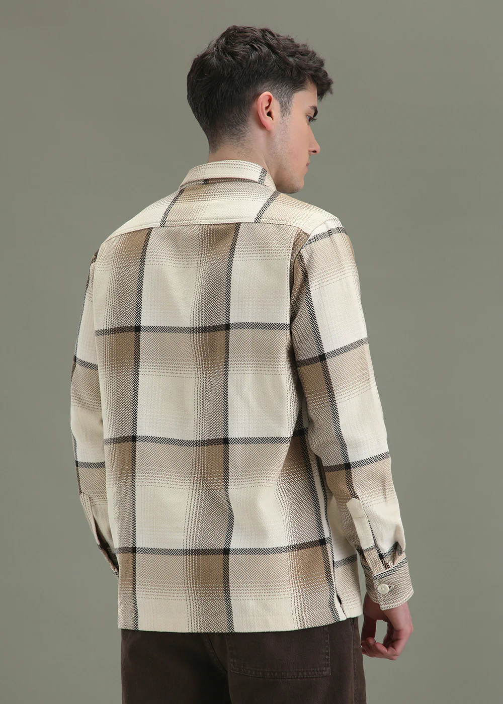 Tan Beige Checked Overshirt - Image 4