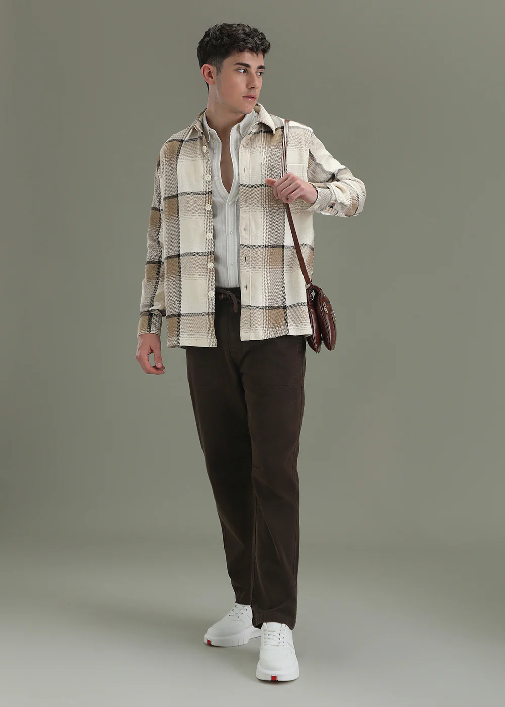 Tan Beige Checked Overshirt - Image 6