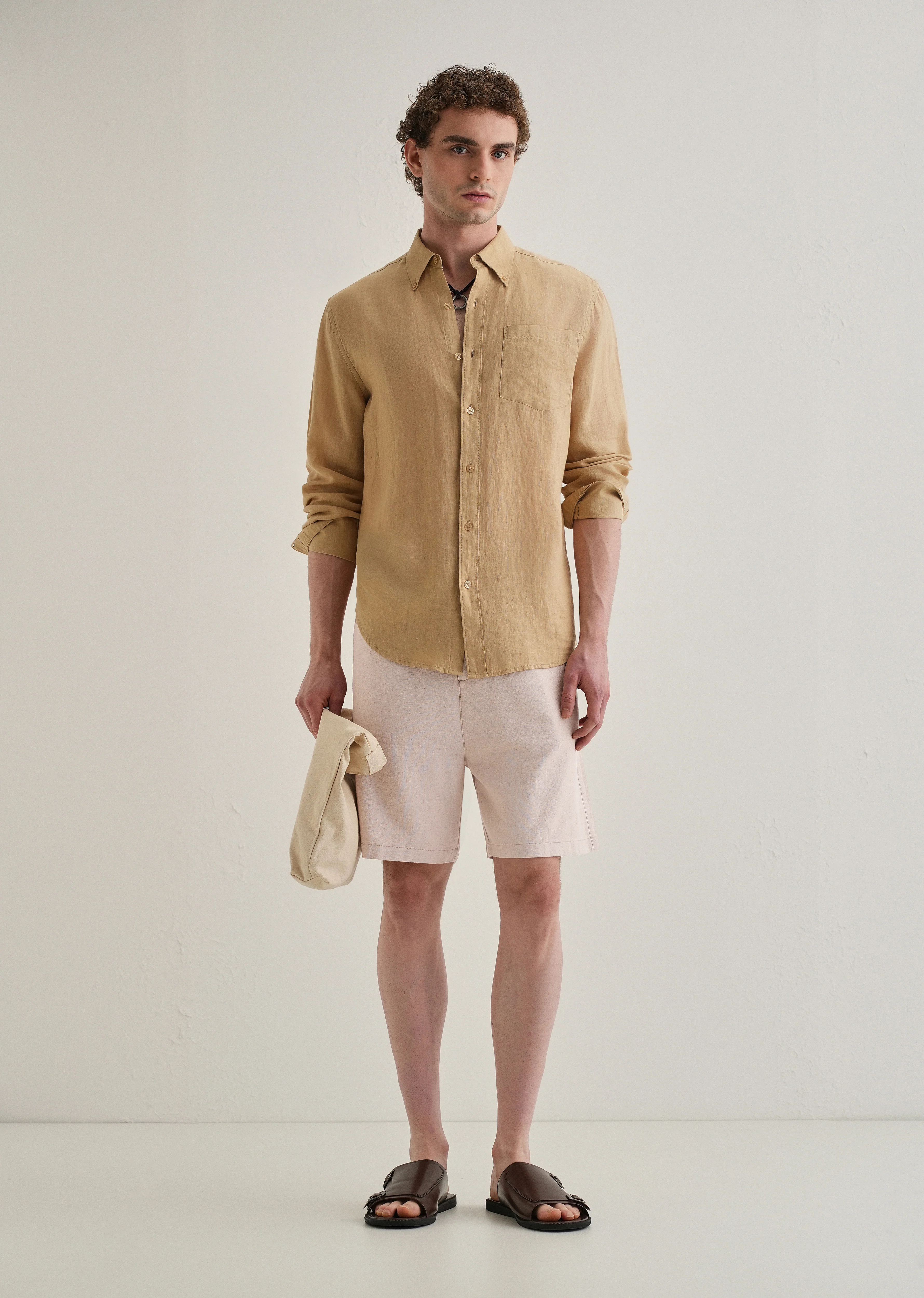Tan Beige Linen Shorts - Image 5