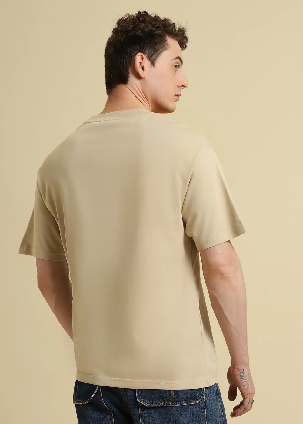Tan Beige Plain Oversized T-shirt - Image 4