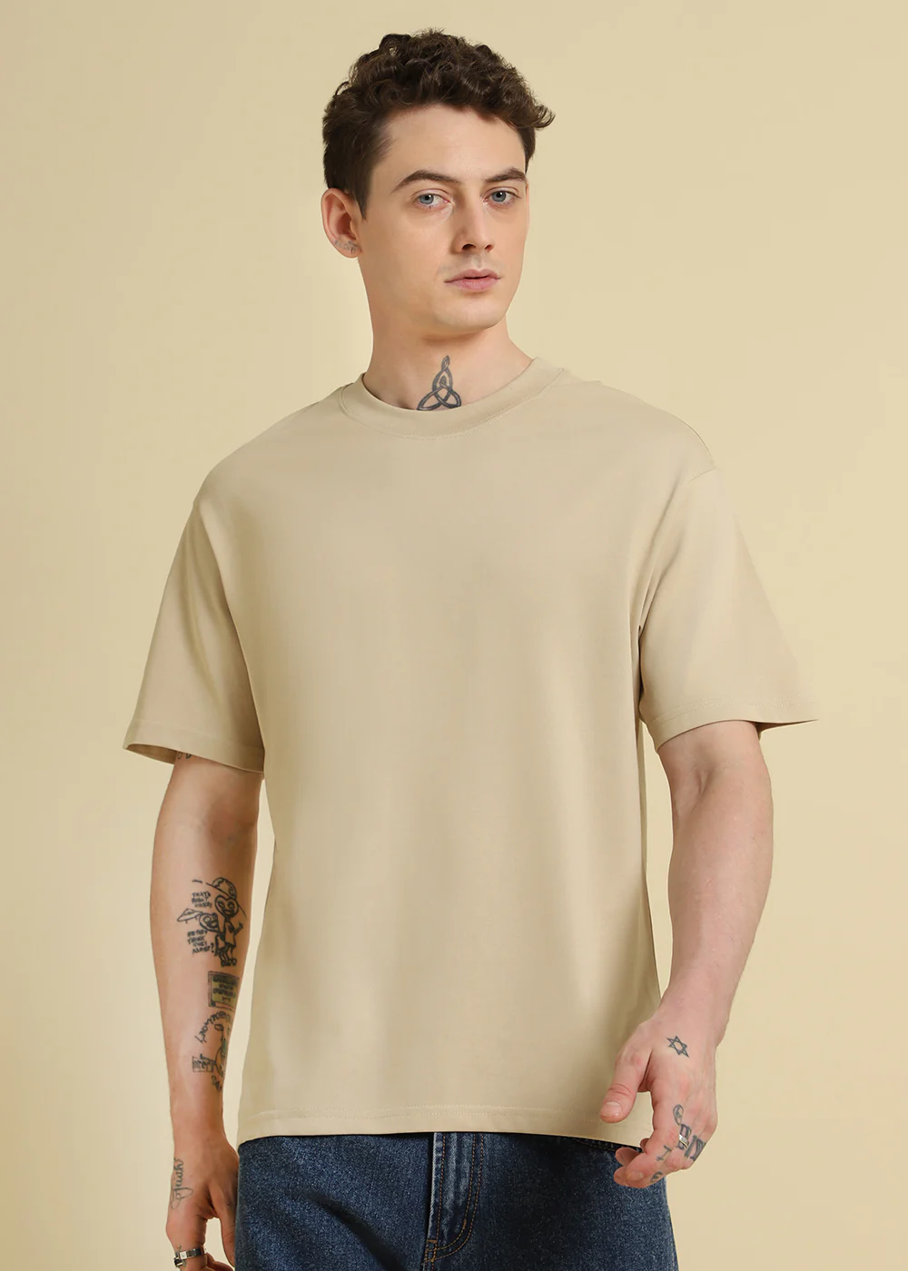 Tan Beige Plain Oversized T-shirt - Image 5