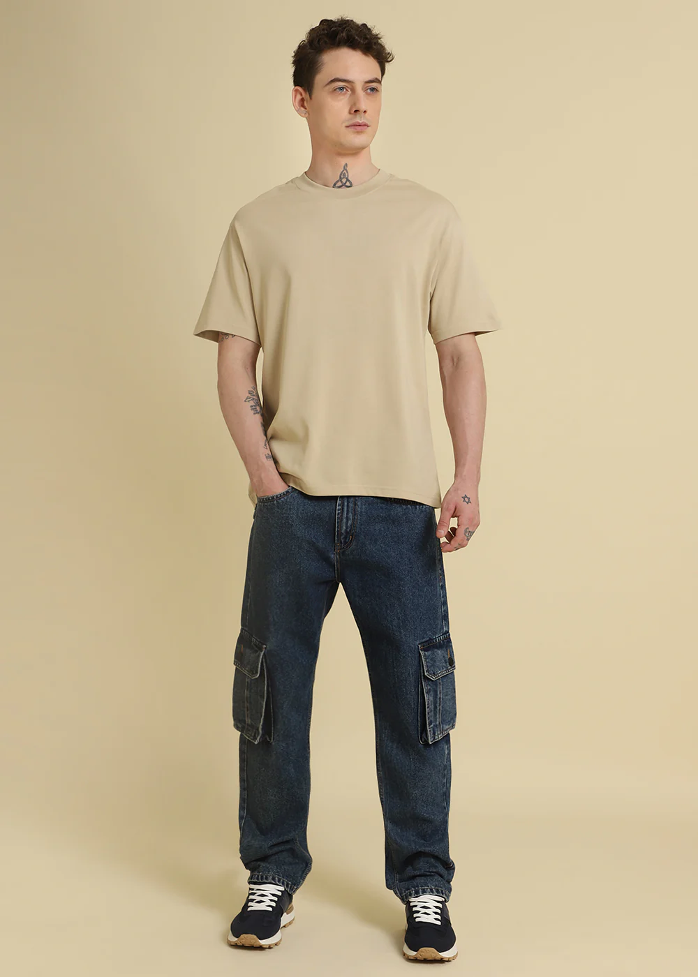 Tan Beige Plain Oversized T-shirt - Image 7