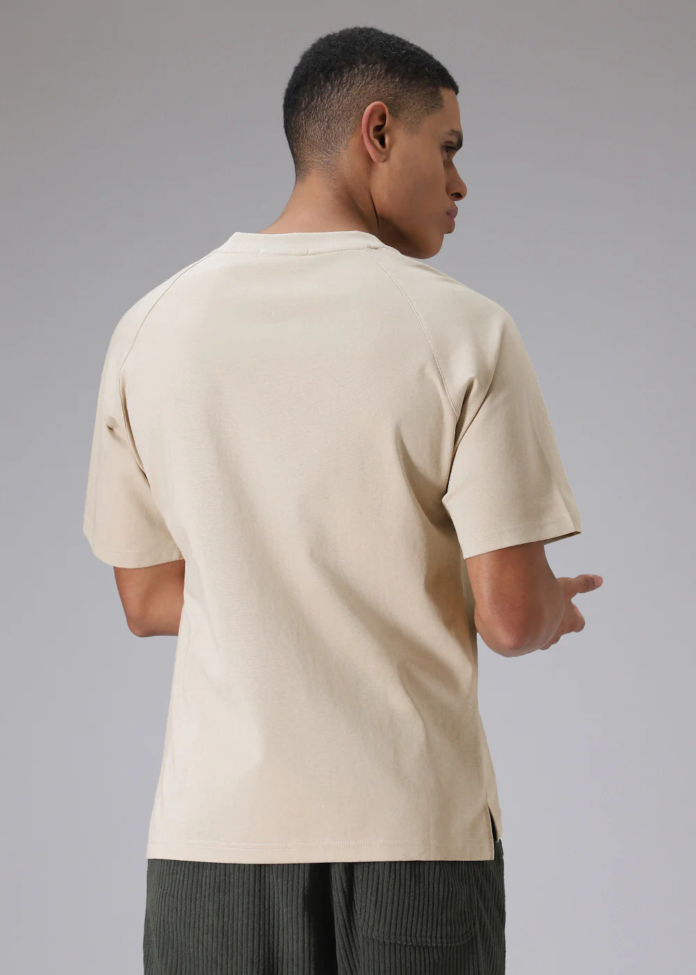 Tan Beige Plain Raglan Oversized T-shirt - Image 4