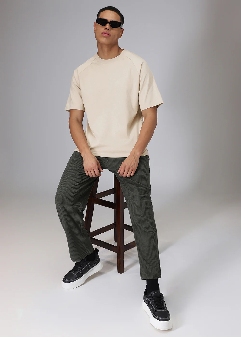 Tan Beige Plain Raglan Oversized T-shirt - Image 6