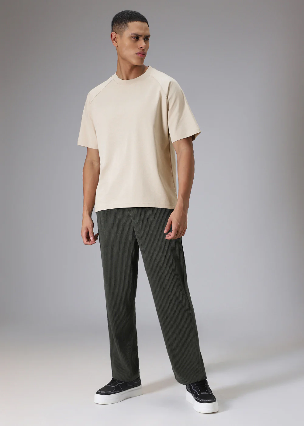 Tan Beige Plain Raglan Oversized T-shirt - Image 7