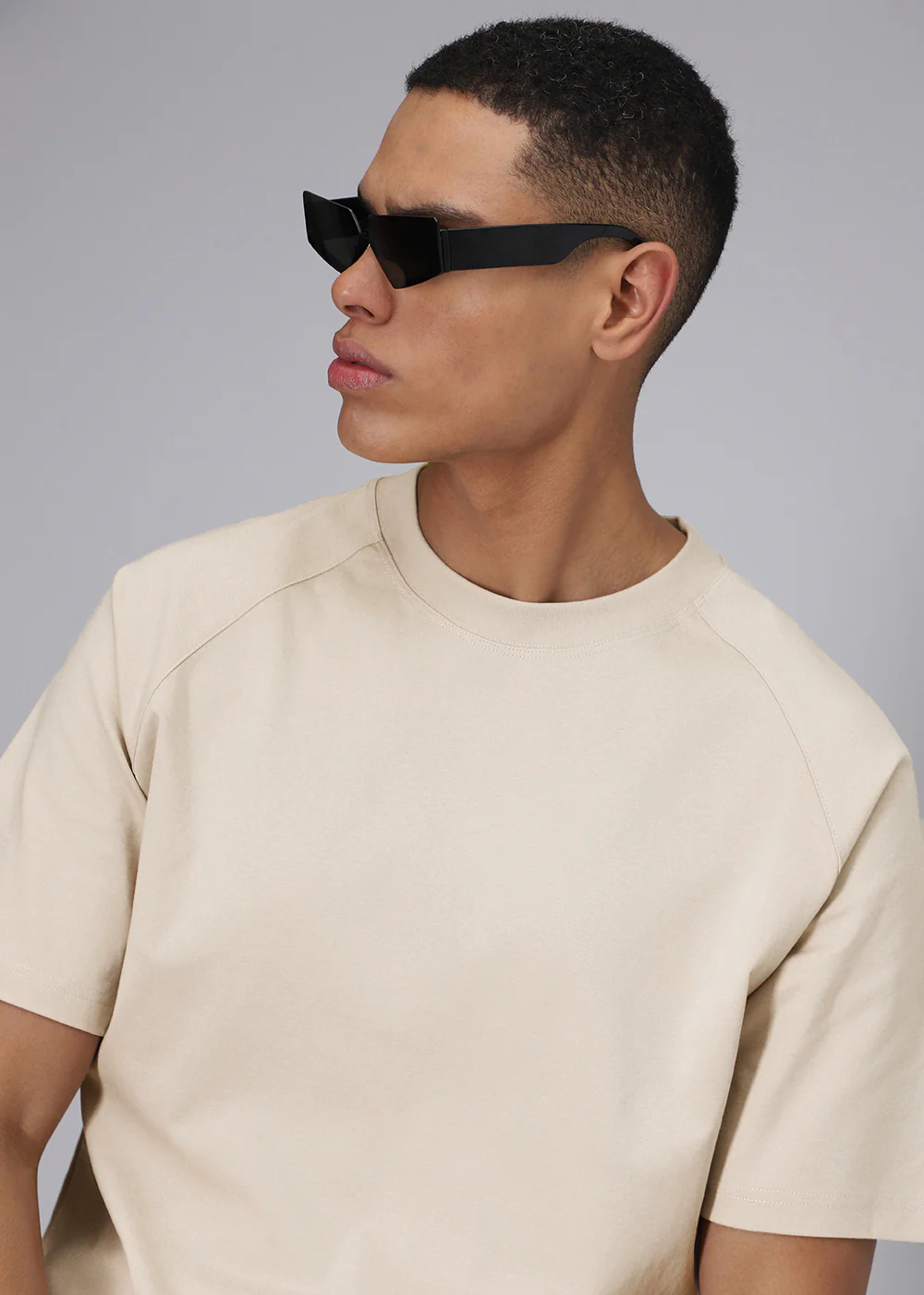 Tan Beige Plain Raglan Oversized T-shirt - Image 8