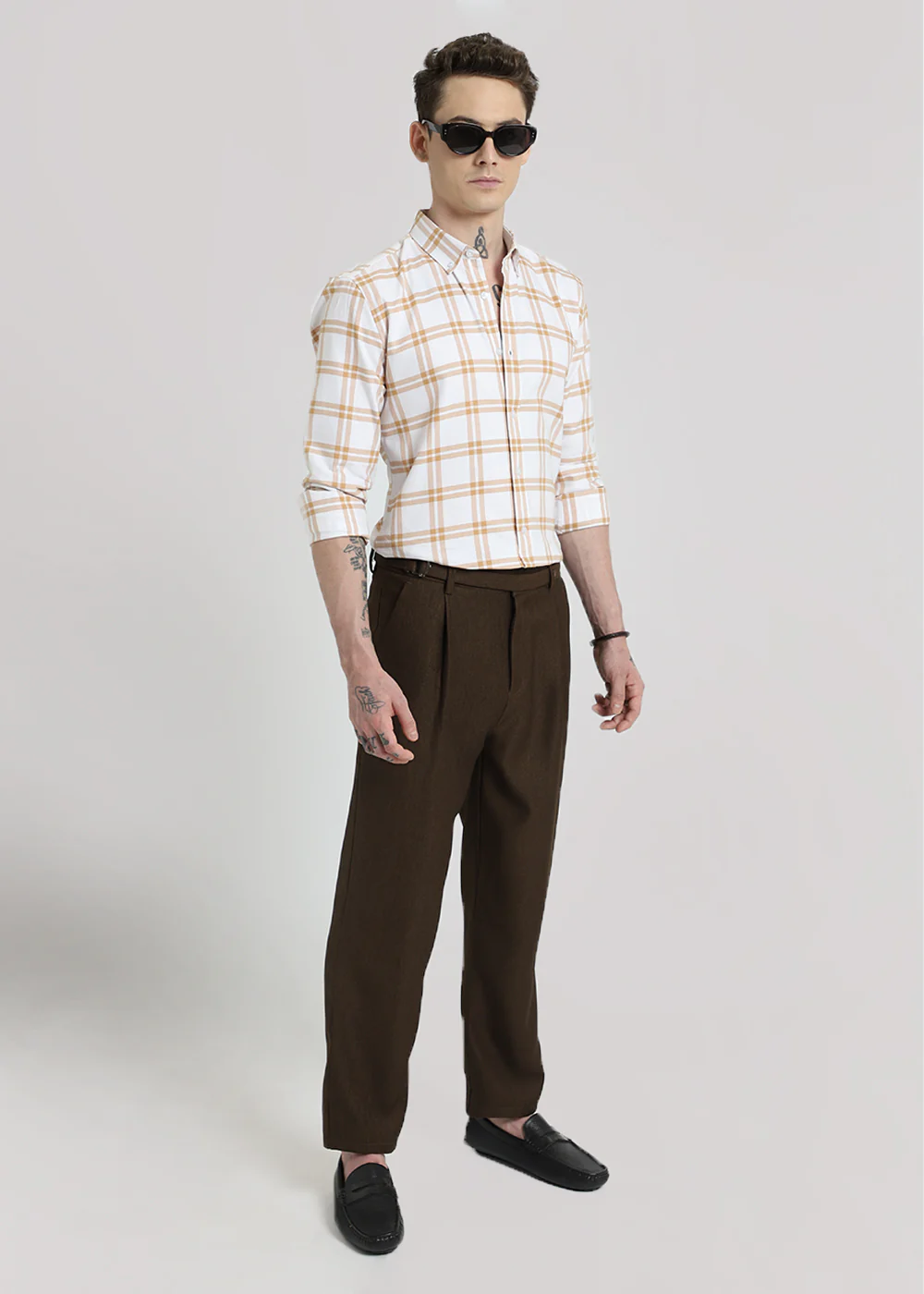 Tan Brown Oxford Cotton Check Shirt - Image 7
