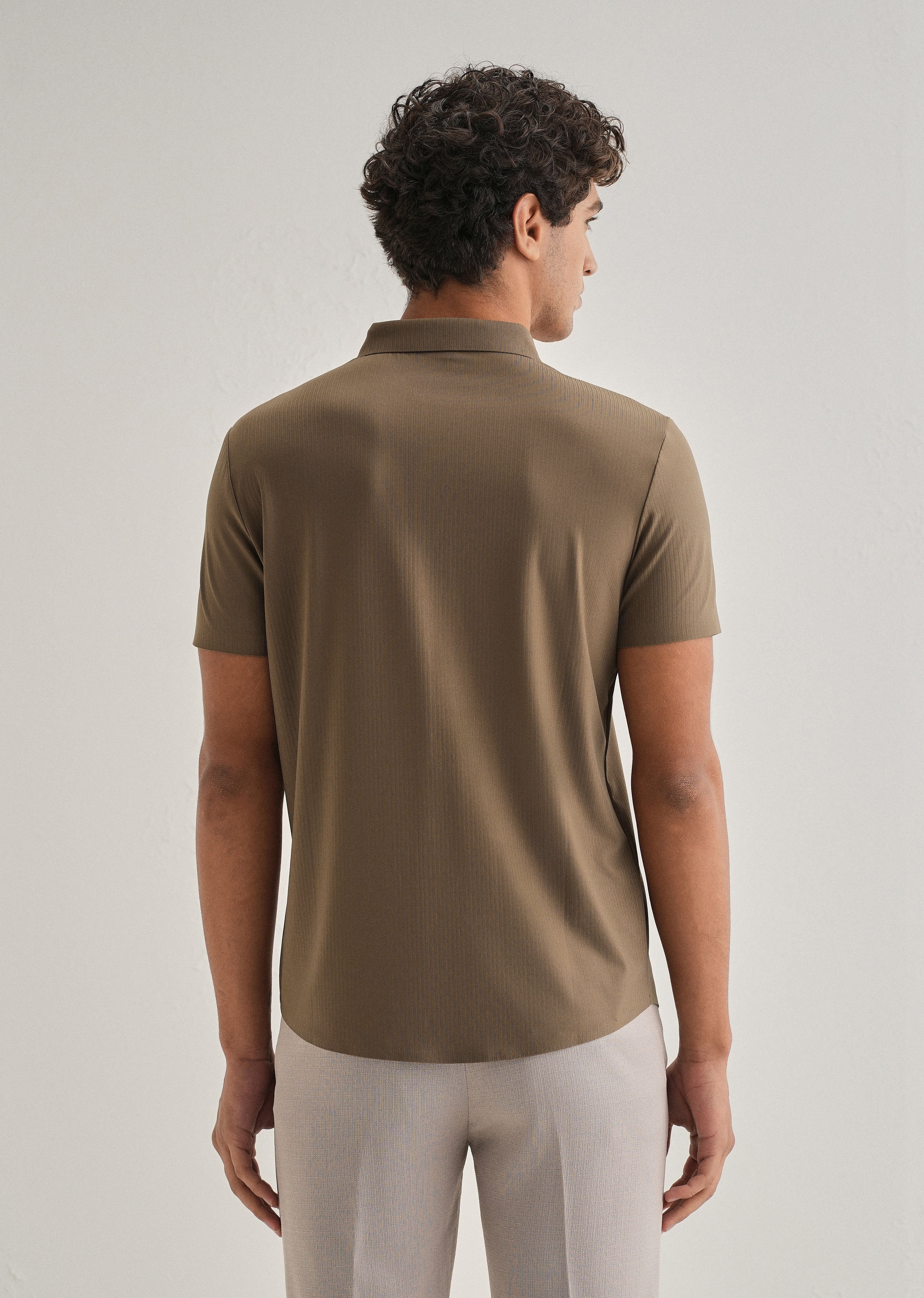Tan Brown Stripe Seamless Shirt - Image 2