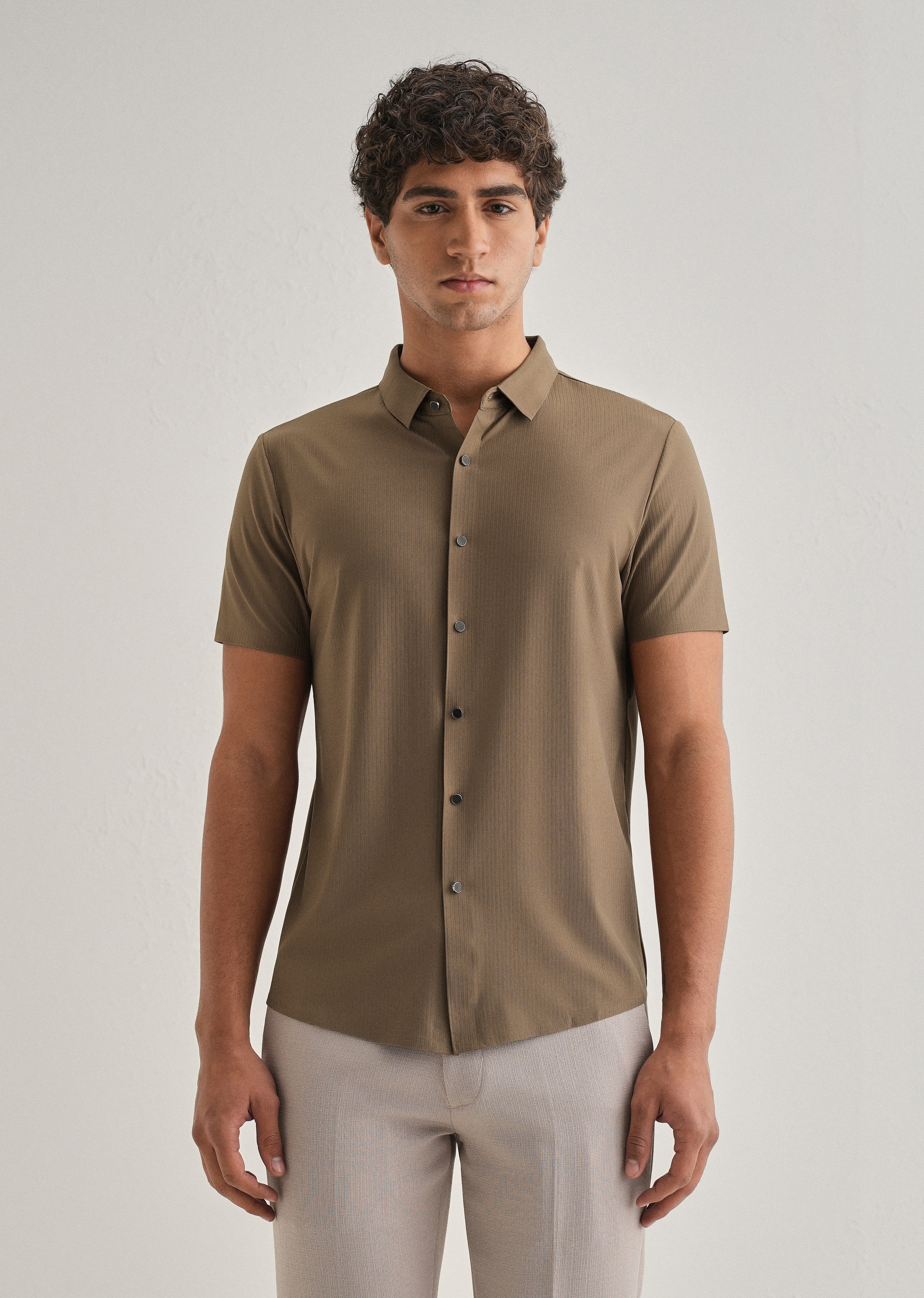 Tan Brown Stripe Seamless Shirt - Image 3