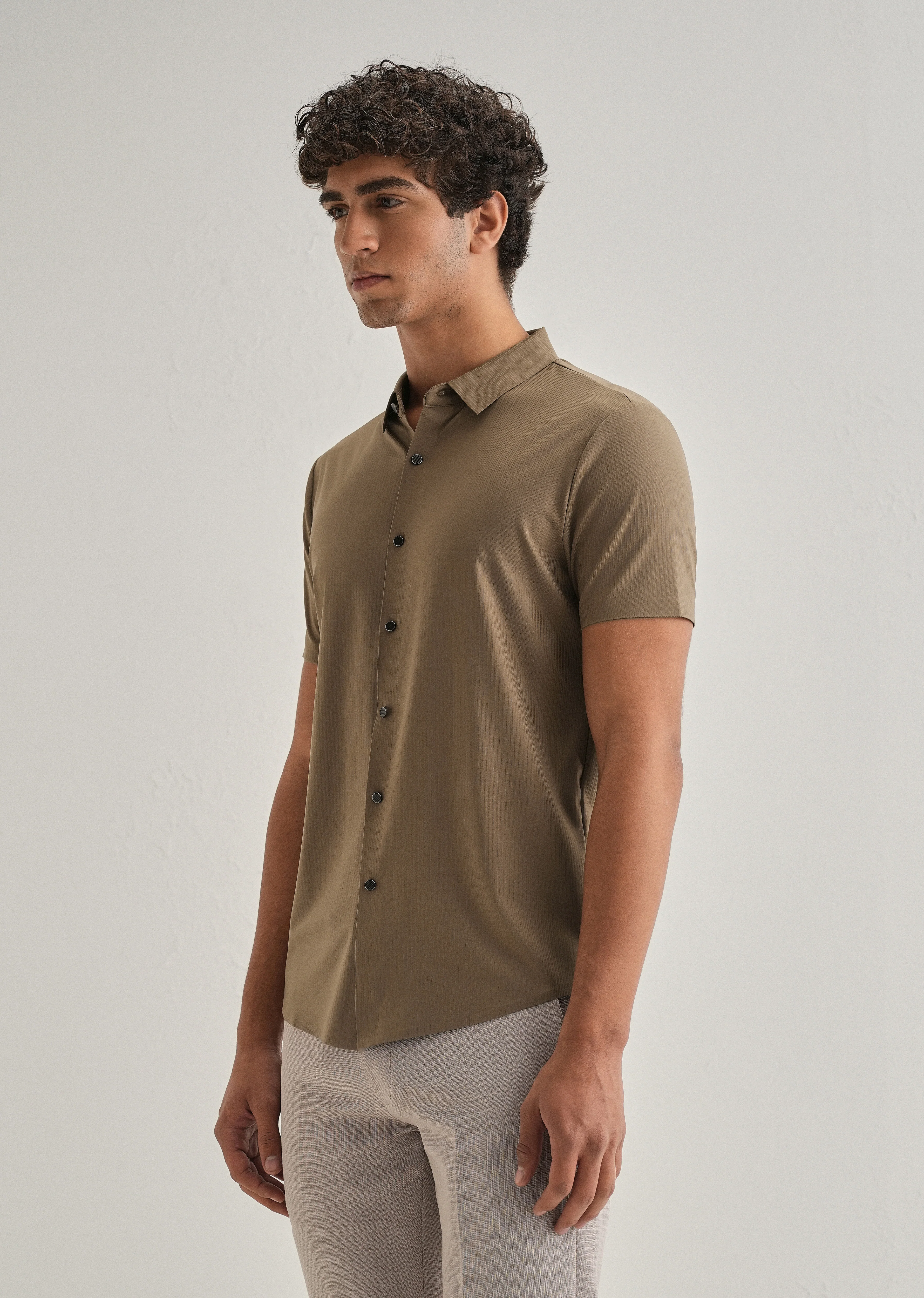 Tan Brown Stripe Seamless Shirt - Image 4