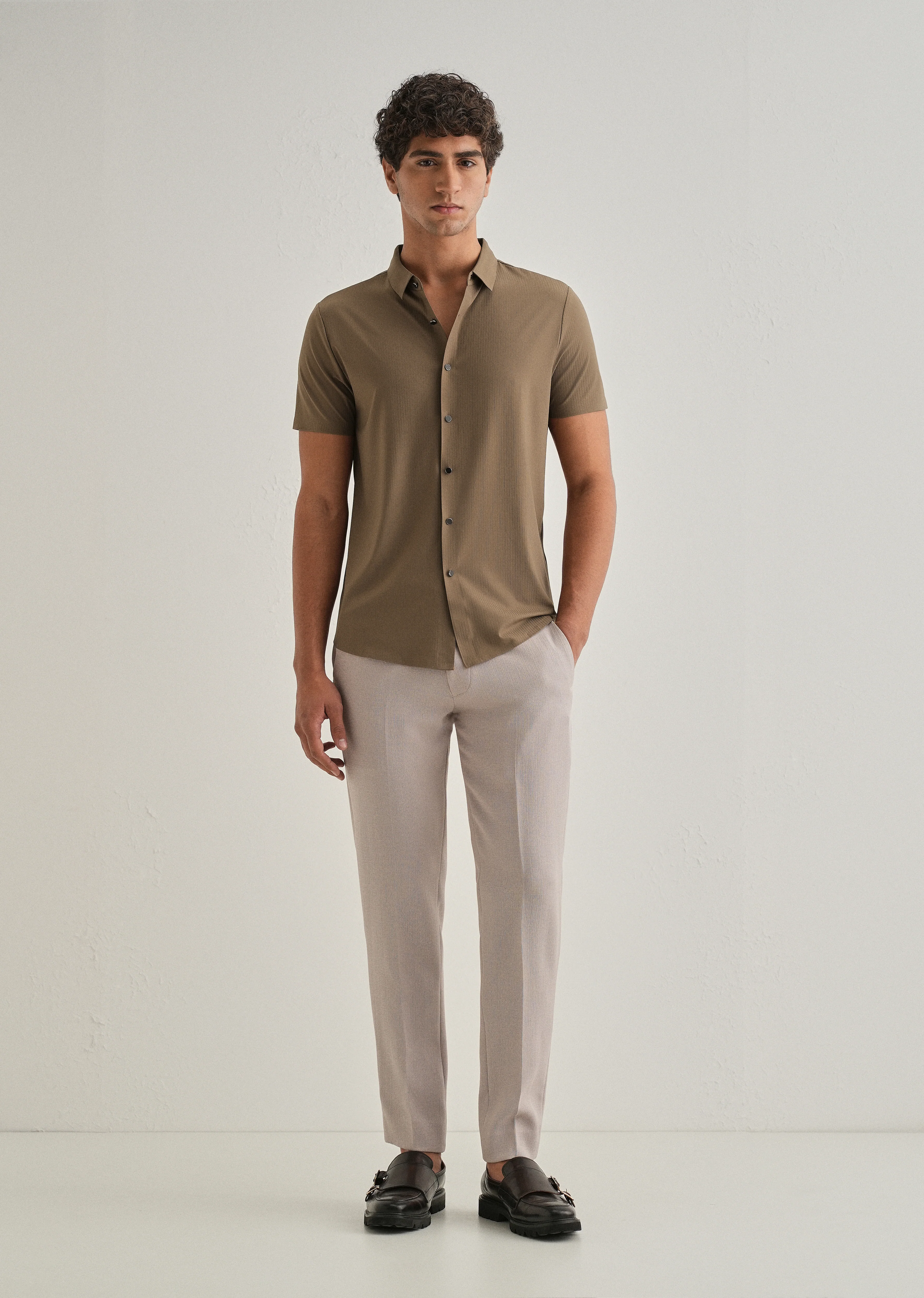 Tan Brown Stripe Seamless Shirt - Image 6