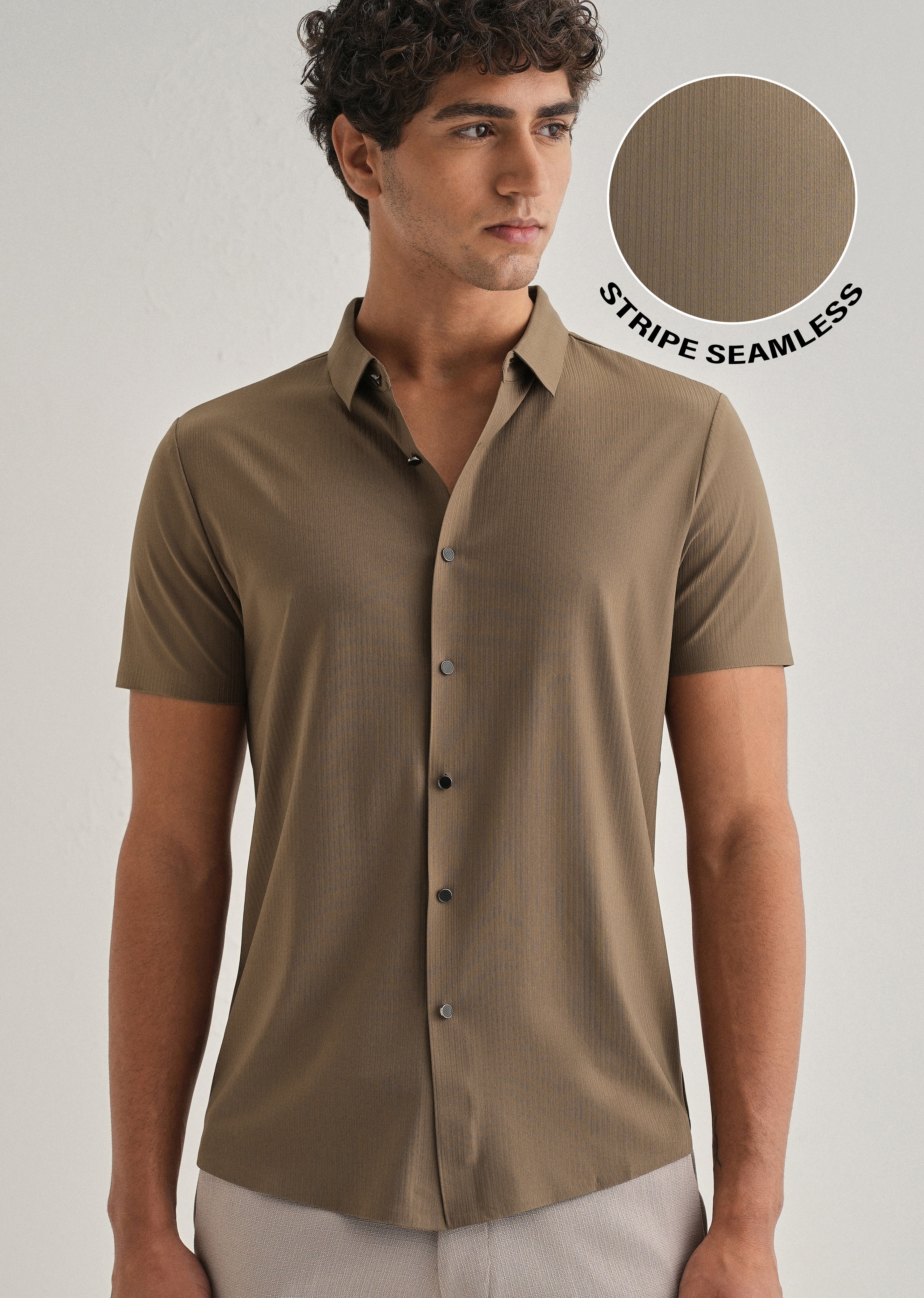 Tan Brown Stripe Seamless Shirt - Image 7
