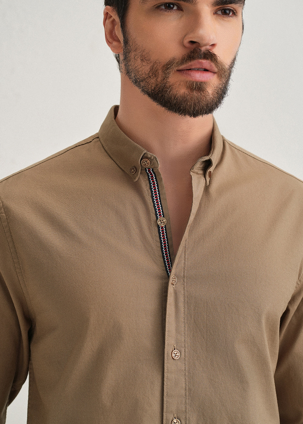 Tan Contrast Placket Shirt - Image 5