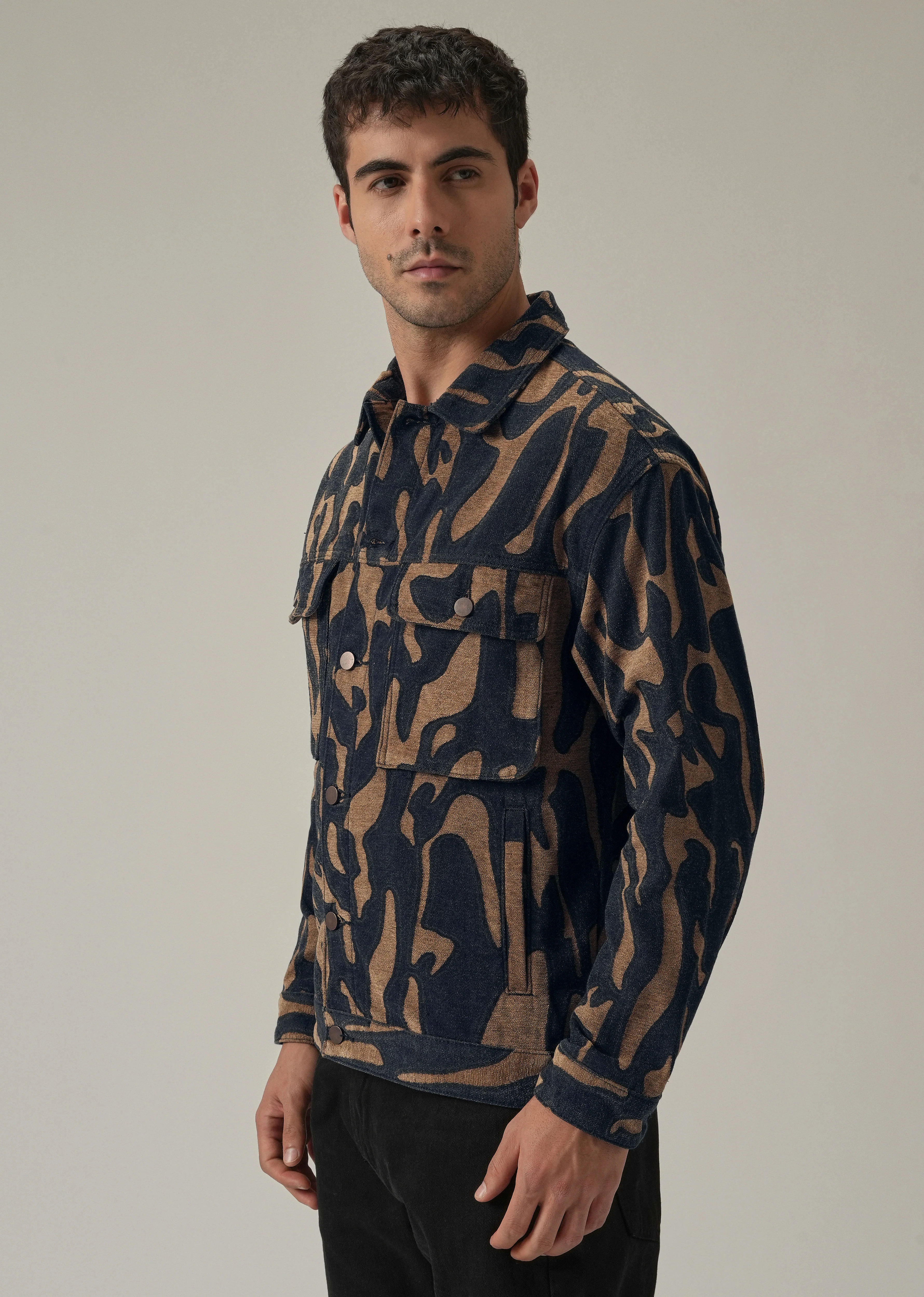 Tan Denim Jacquard Jacket - Image 4