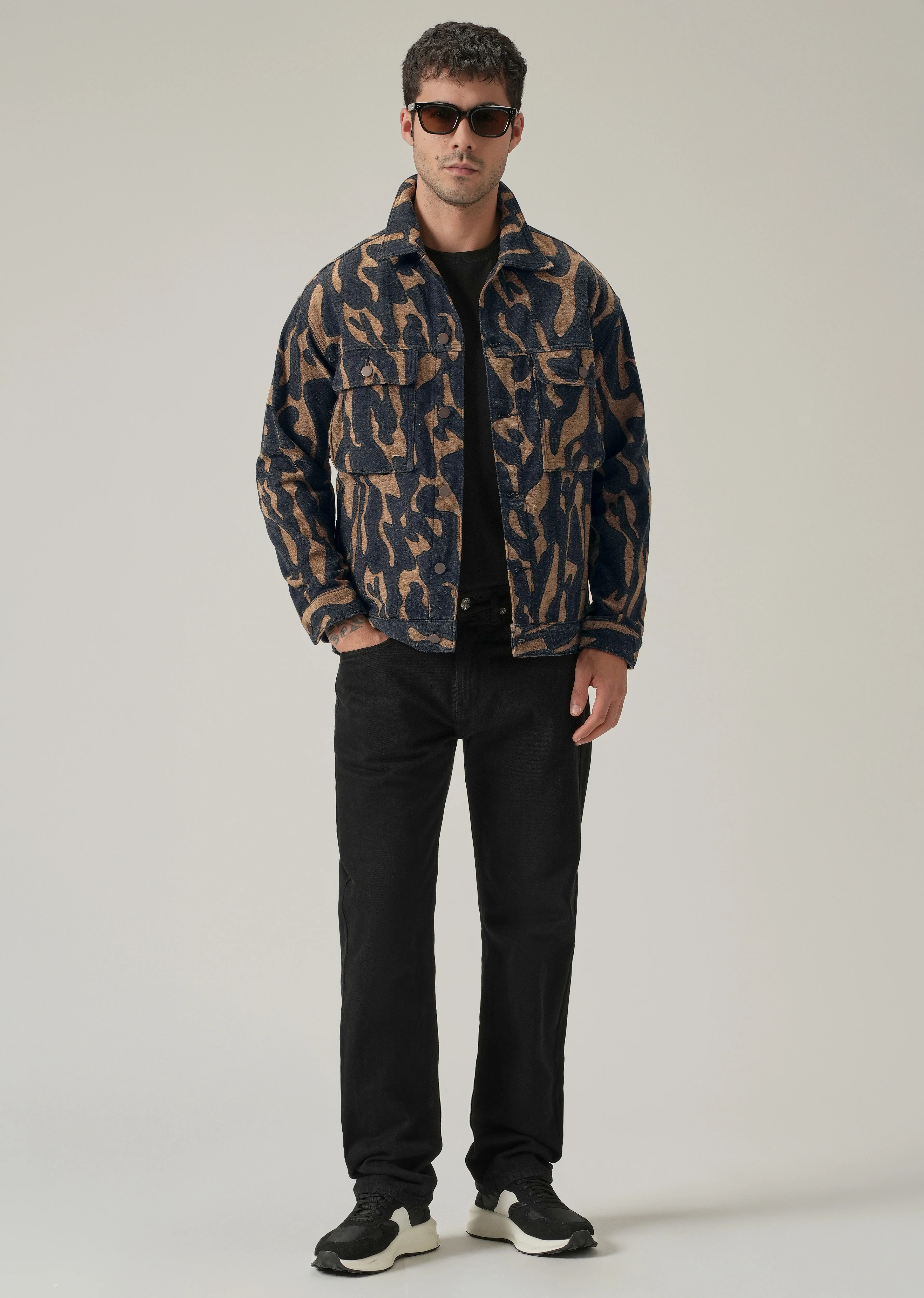 Tan Denim Jacquard Jacket - Image 6