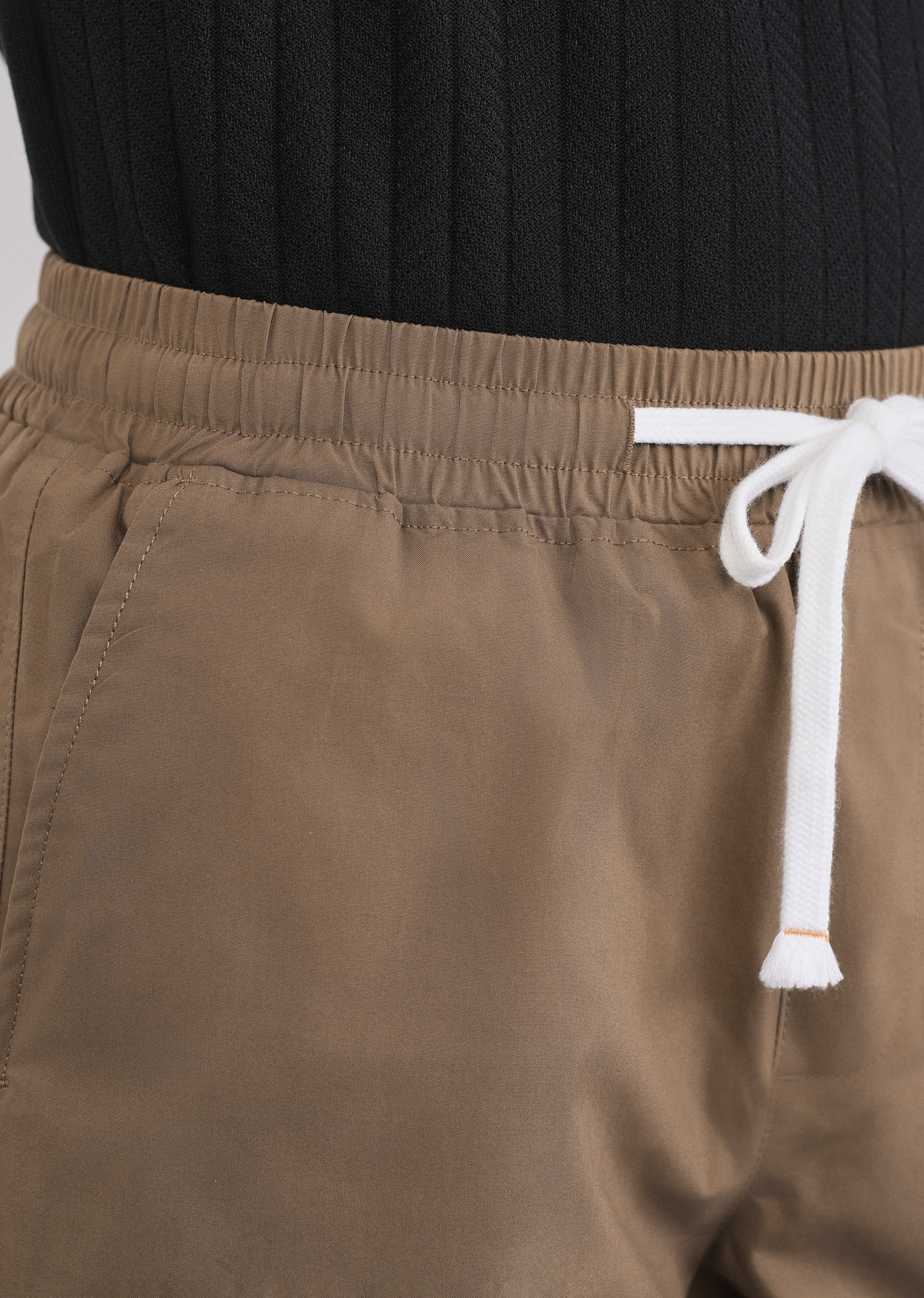 Tan Drawstring Cotton Shorts - Image 5