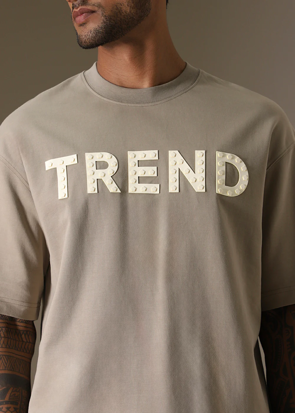 Tan Embossed Oversized T-shirt - Image 2