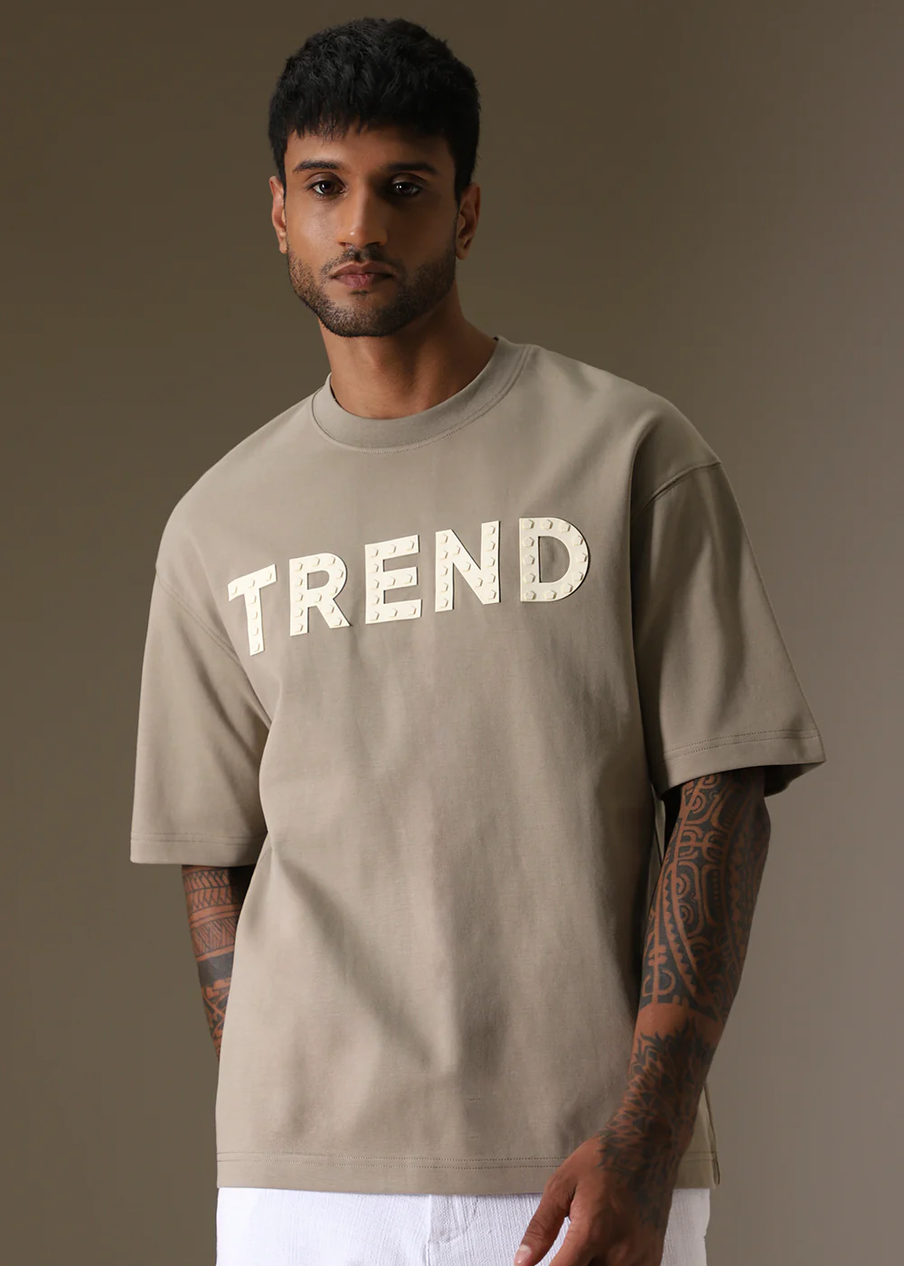 Tan Embossed Oversized T-shirt - Image 3