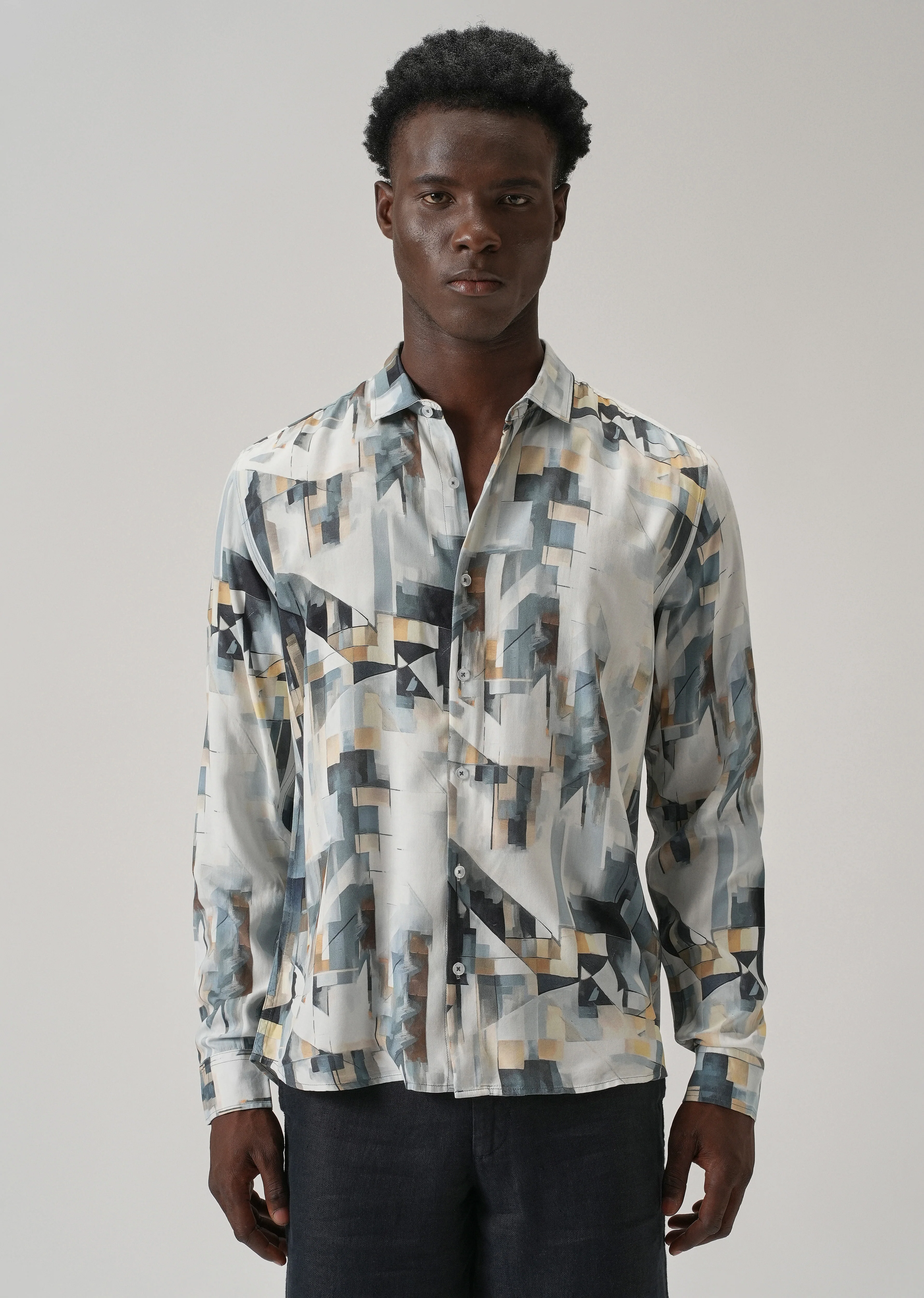 Tan Geometric Printed Shirt - Image 2
