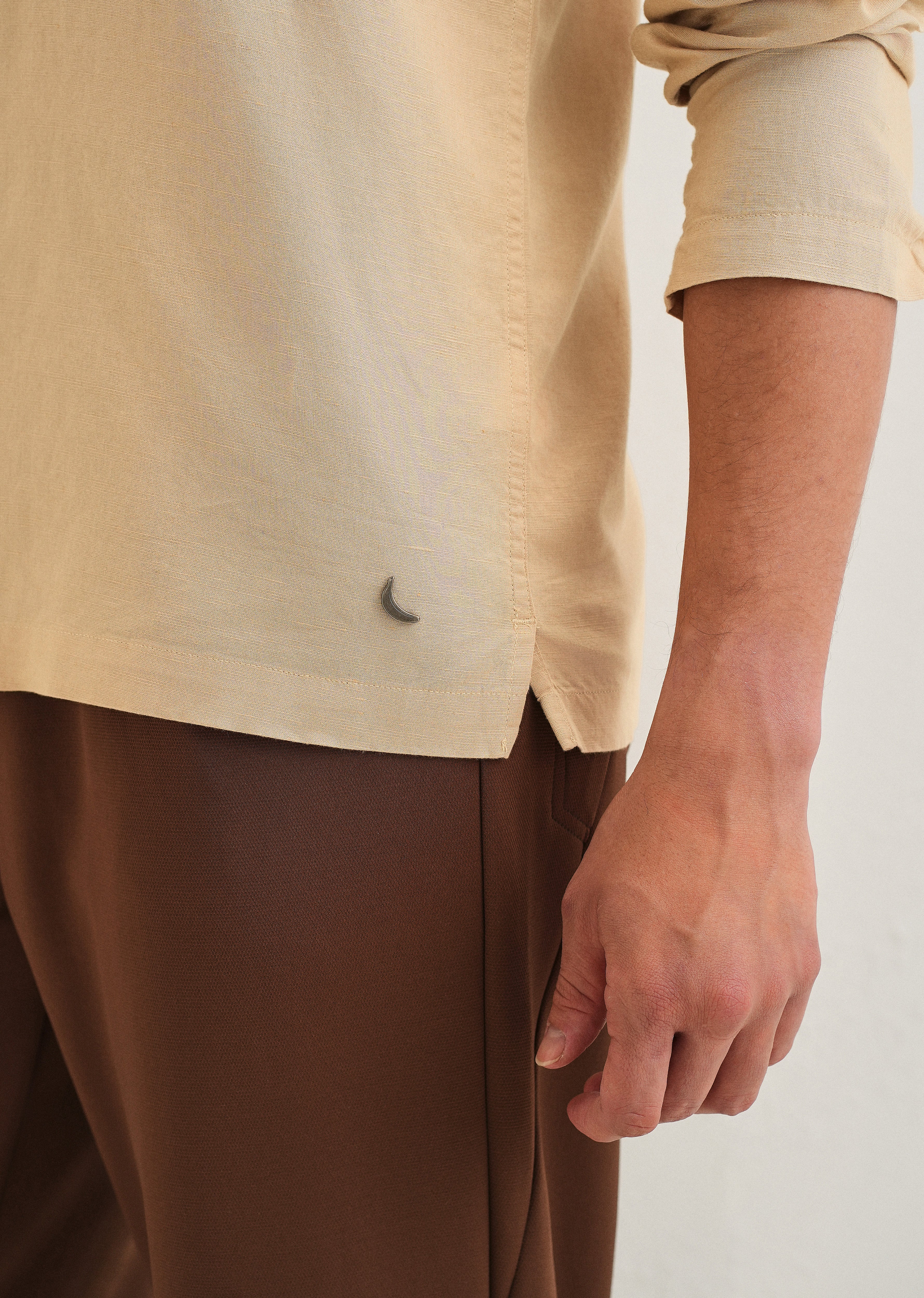 Tan Hidden Sleeve Placket Cotton Linen Shirt - Image 7