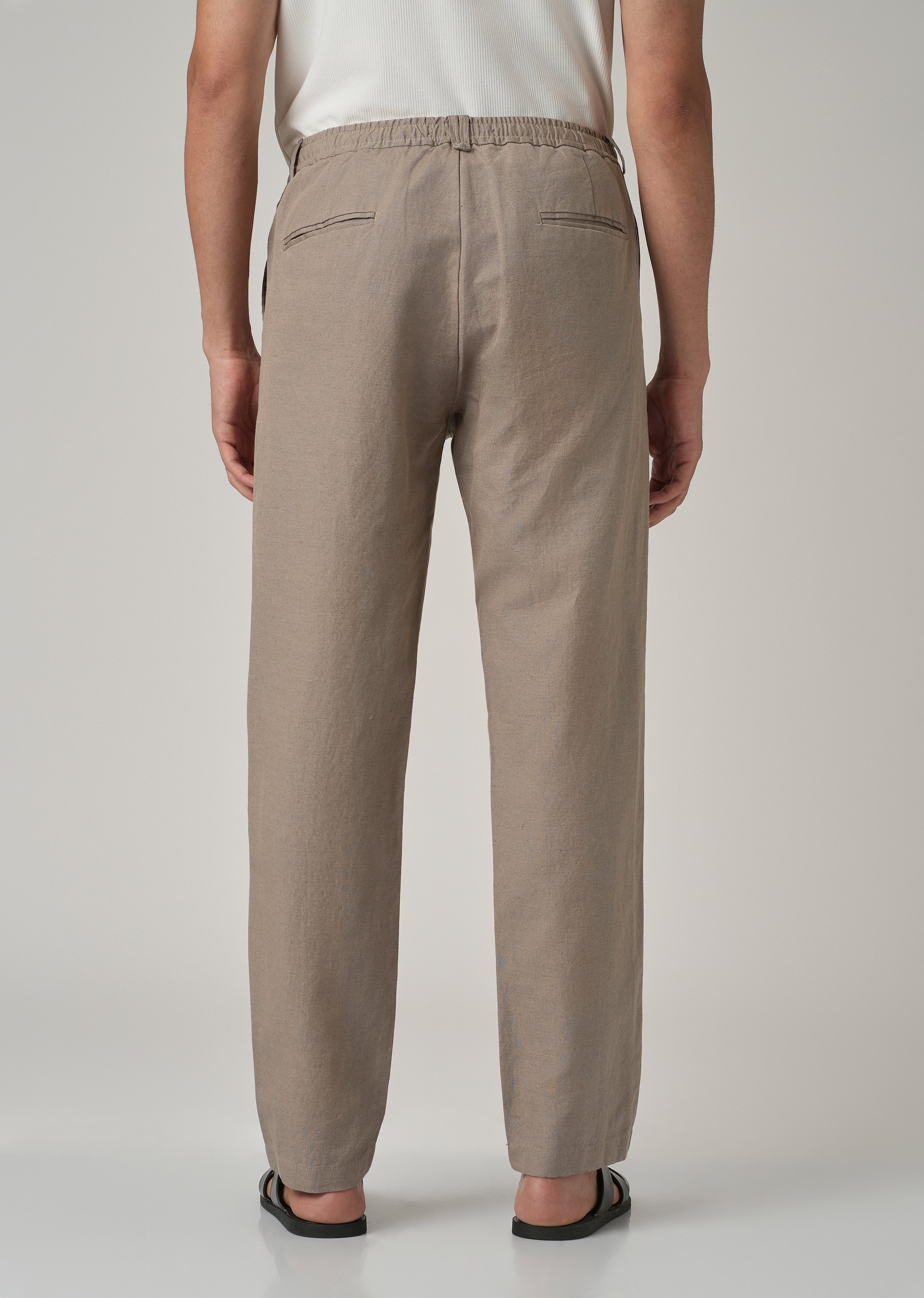 Tan Linen Relaxed Fit Trouser - Image 2