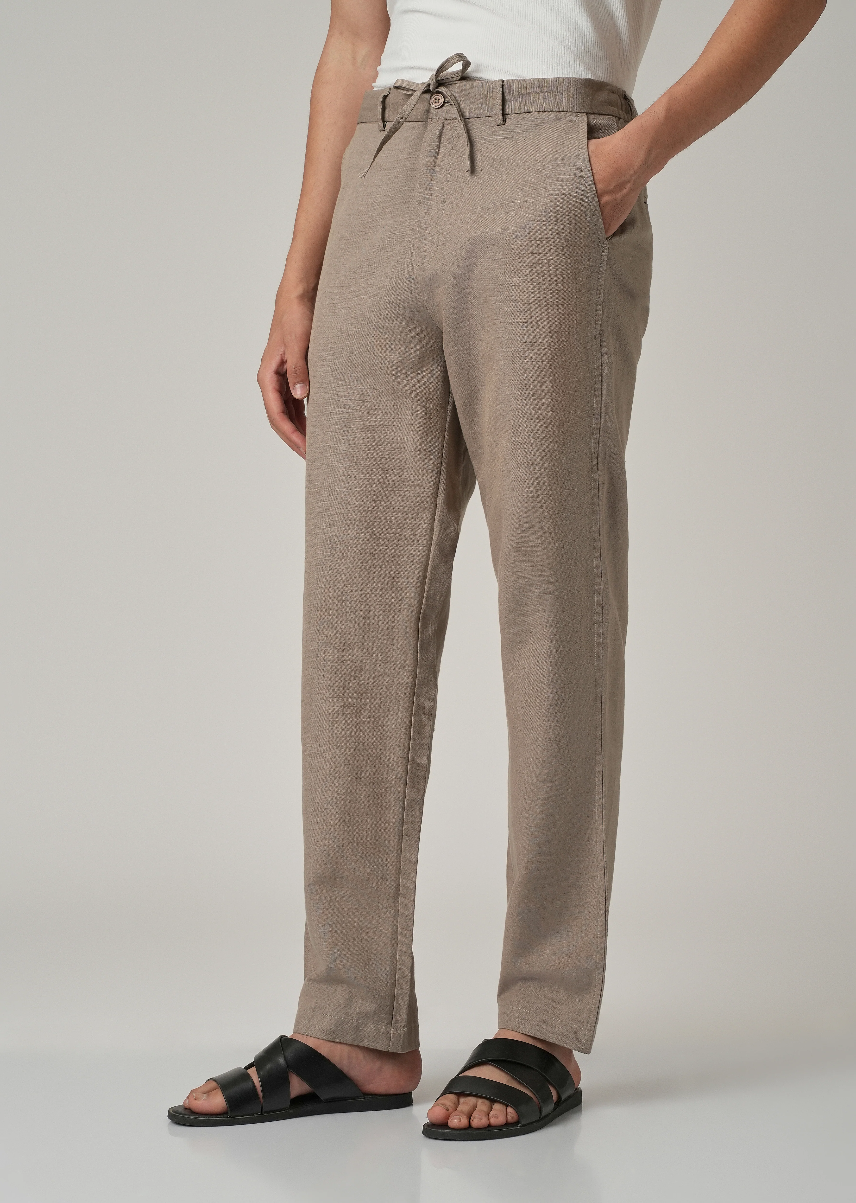 Tan Linen Relaxed Fit Trouser - Image 4