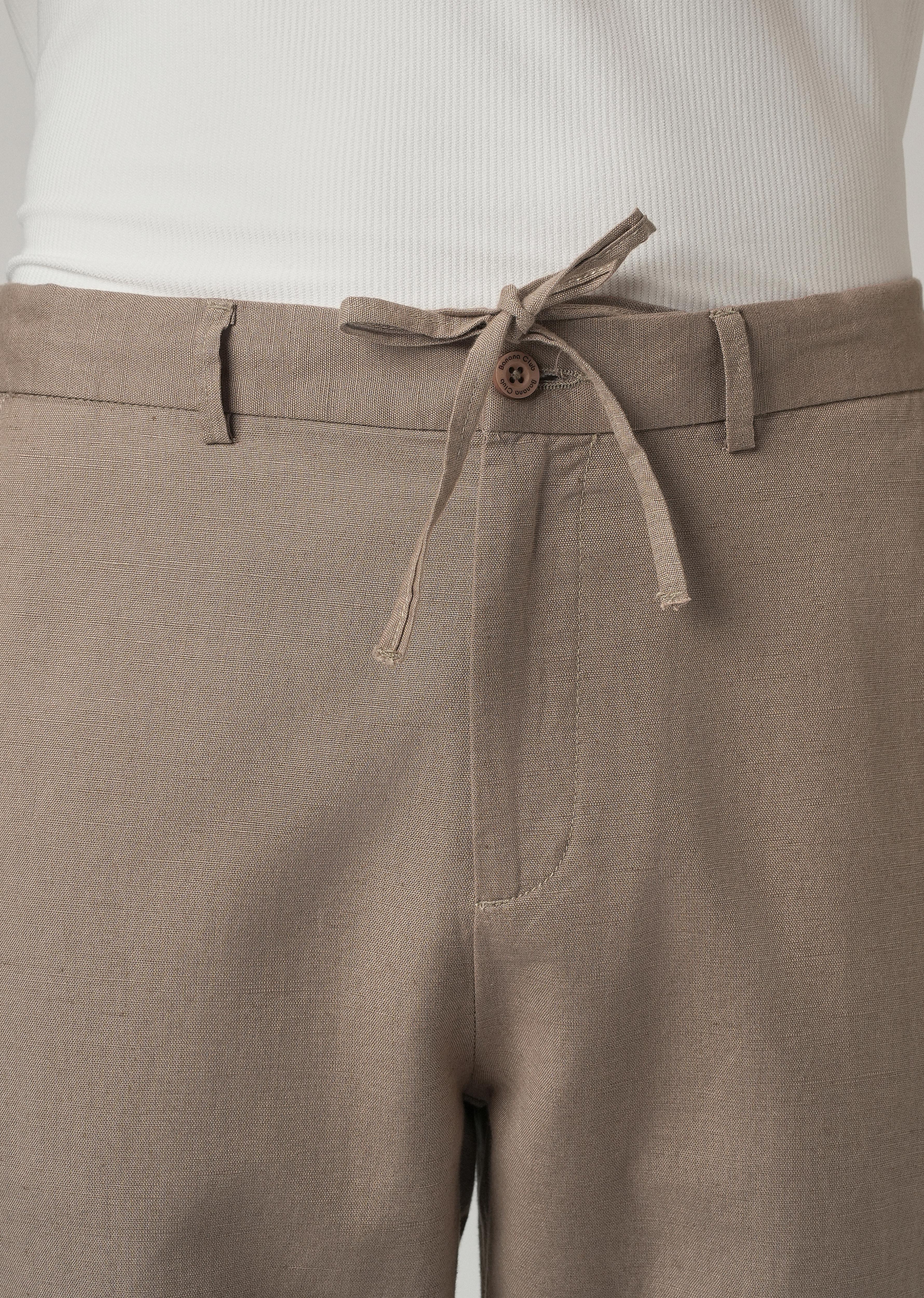 Tan Linen Relaxed Fit Trouser - Image 5