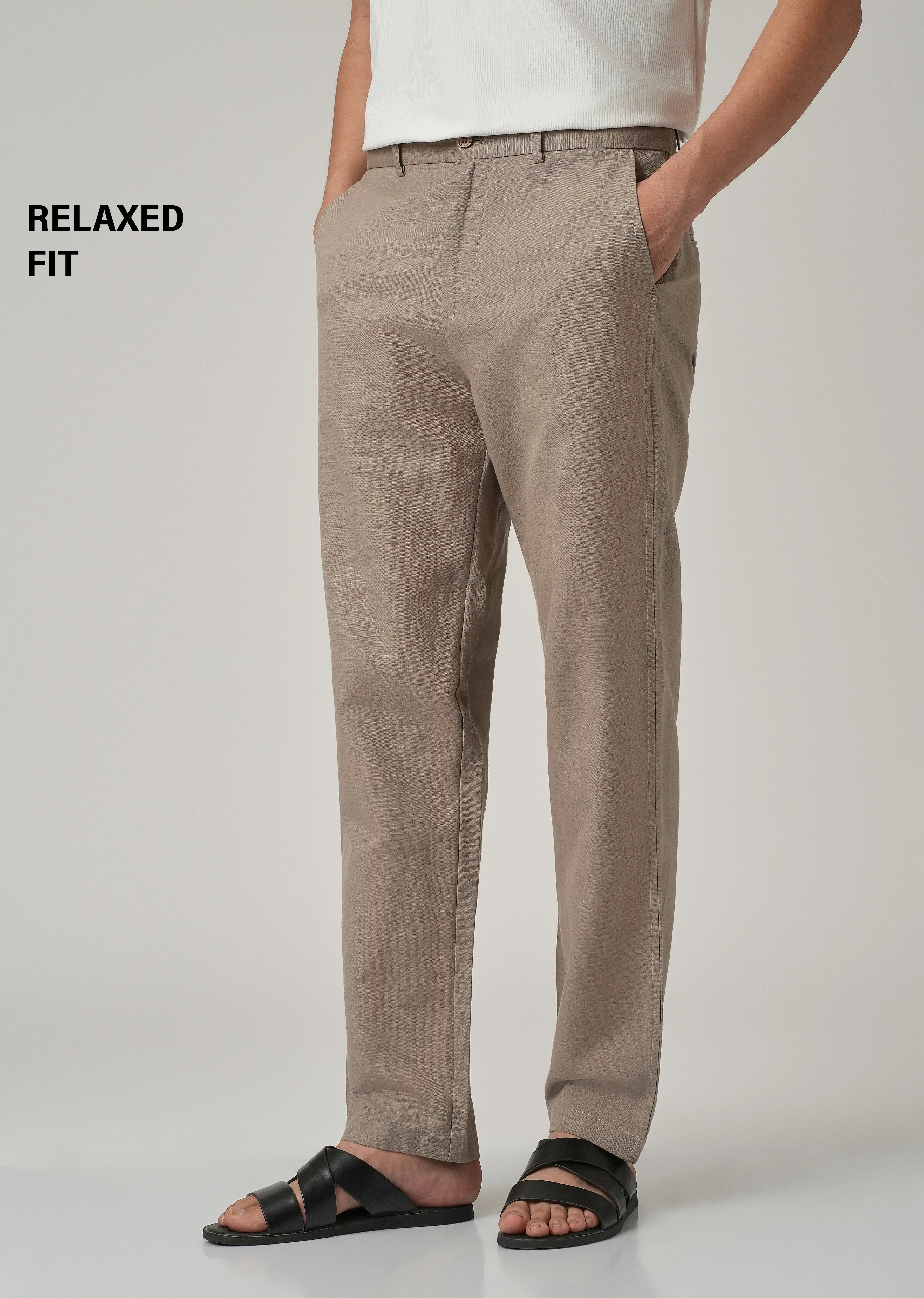 Tan Linen Relaxed Fit Trouser - Image 7