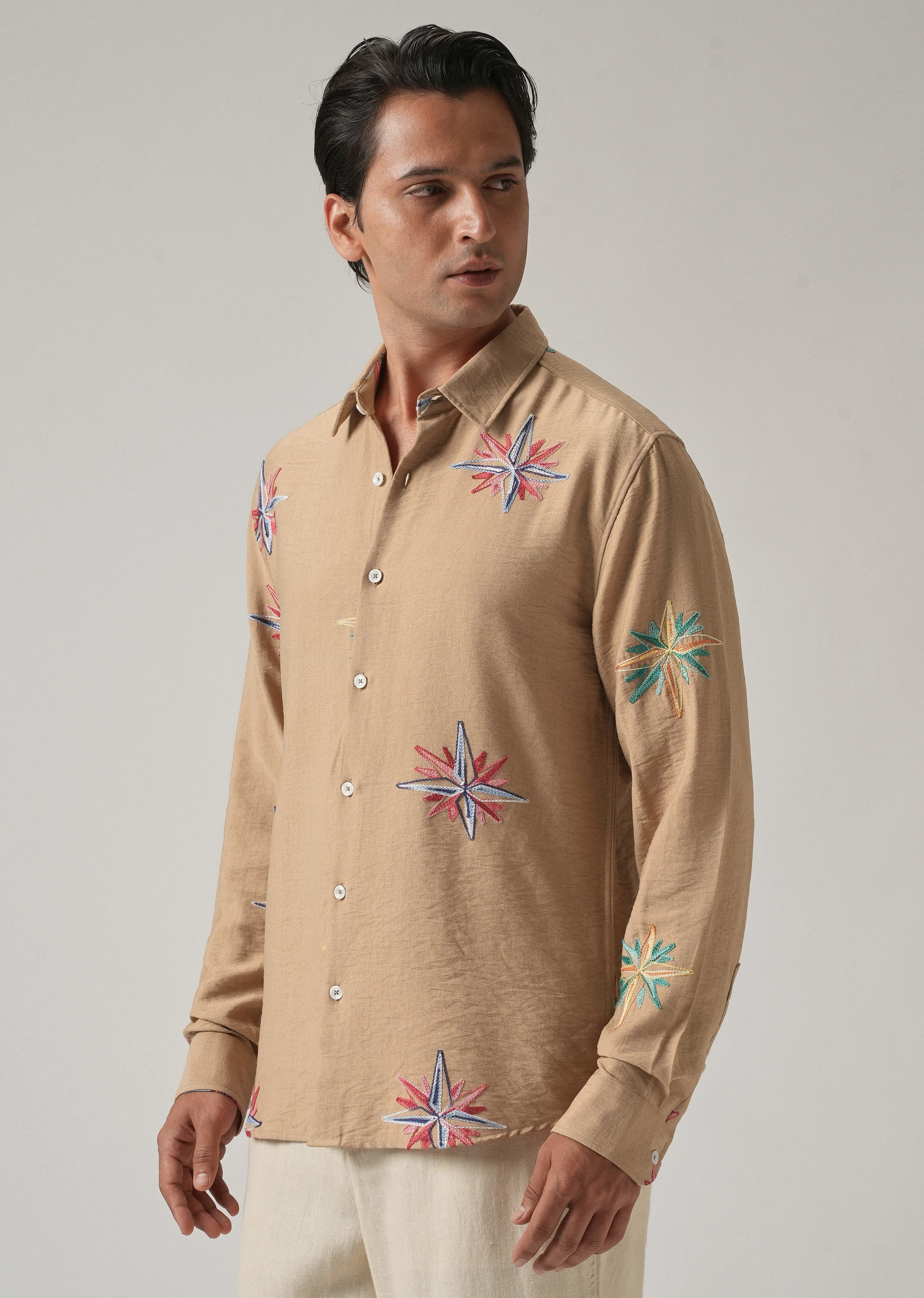 Tan Nautical Star Embroidery Shirt - Image 5